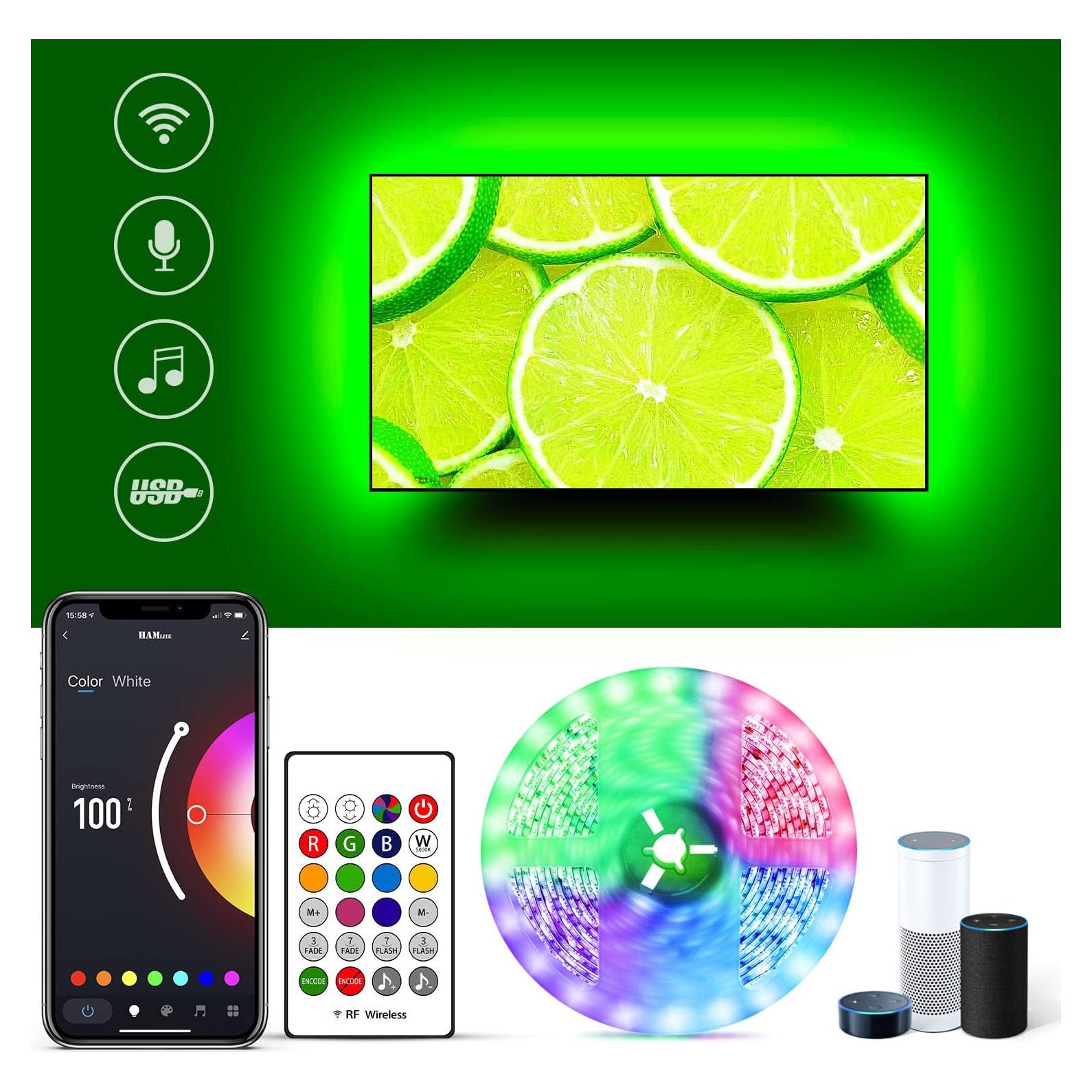 Tira LED RGBW HAMLITE 5.3m para TV 75-80" Control por Voz