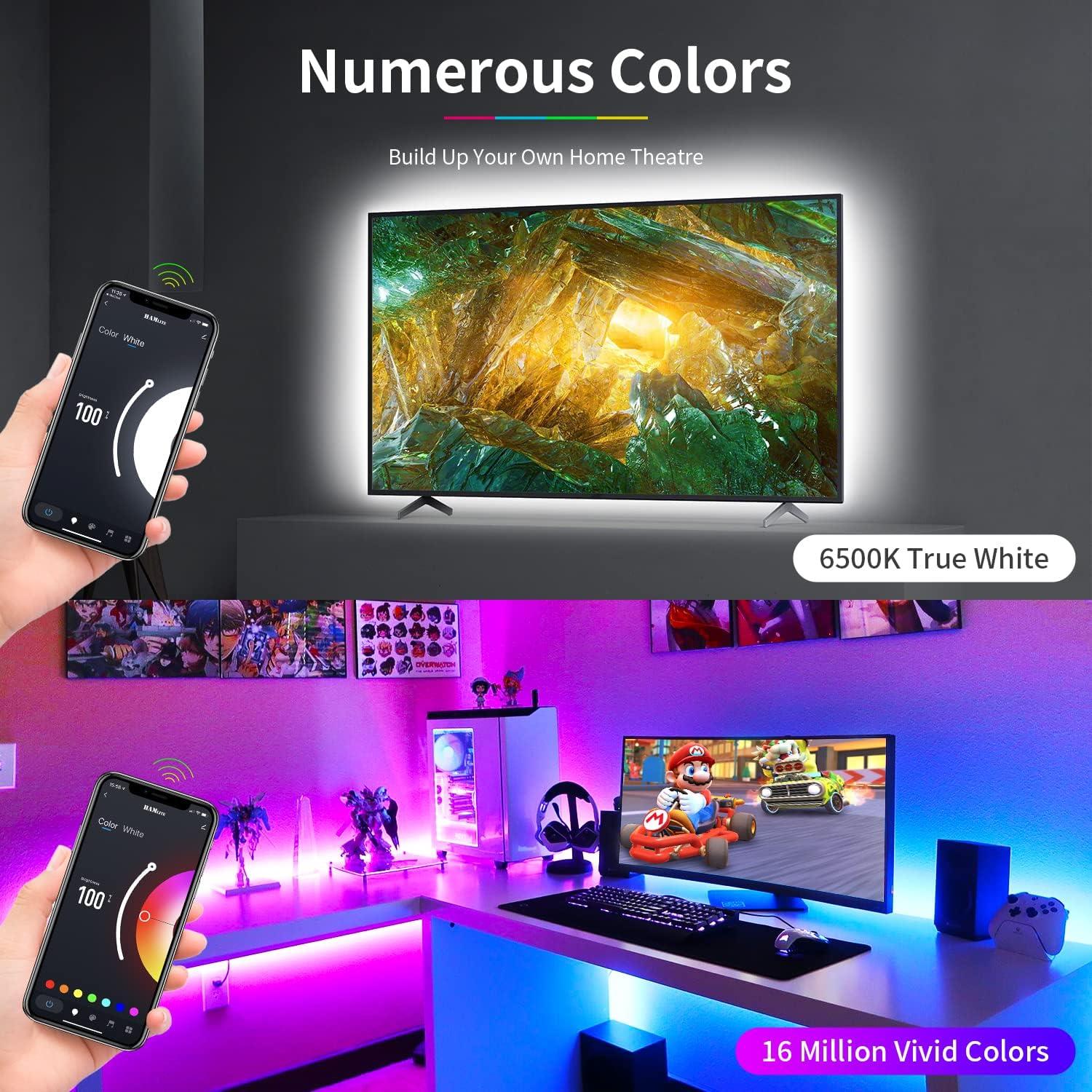 Tira LED RGBW HAMLITE 5.3m para TV 75-80" Control por Voz