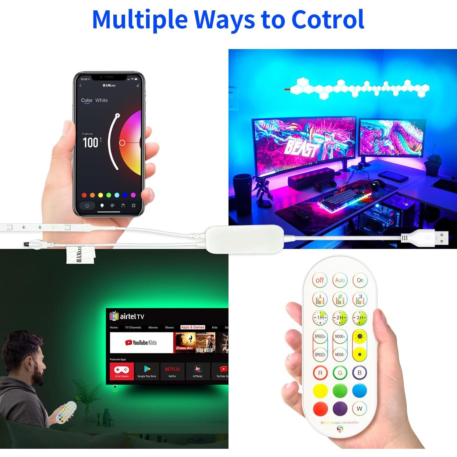 Tira LED RGBW HAMLITE 5.3m para TV 75-80" Control por Voz