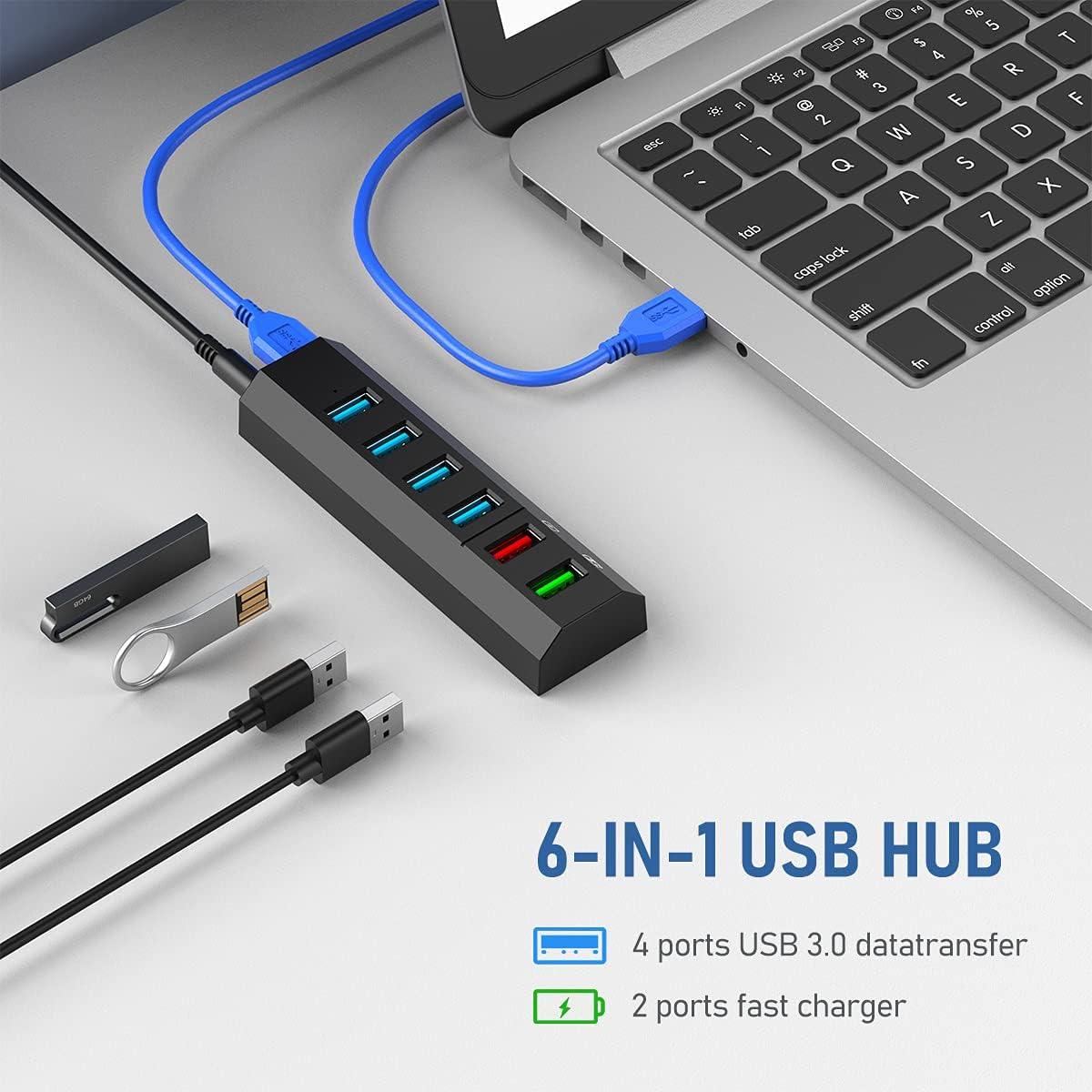 Hub USB Aiibe 6 Puertos 3.0 Alta Velocidad Carga Rápida