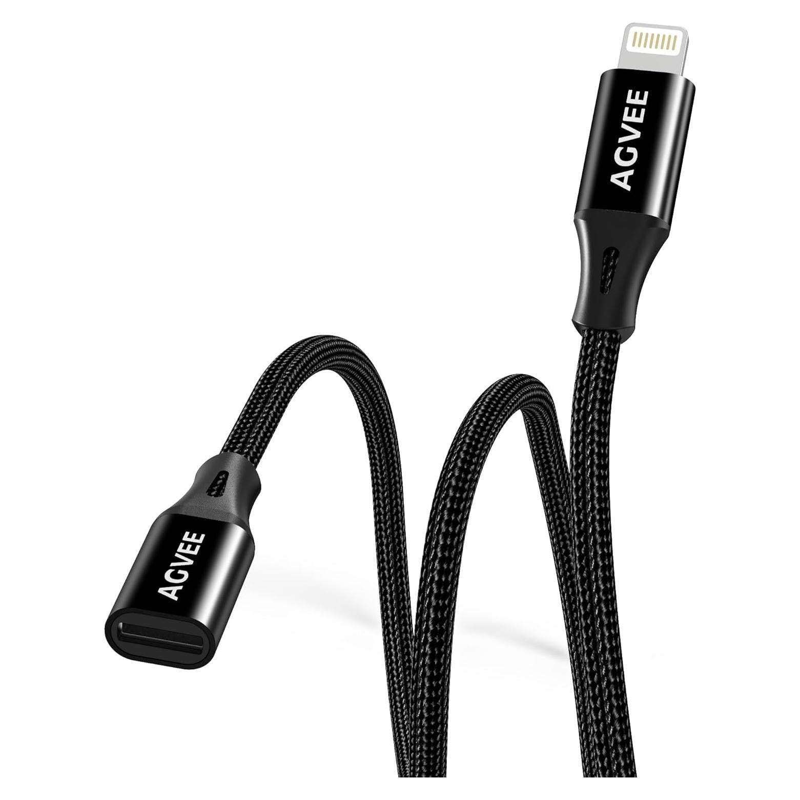 Cable Extensión Lightning AGVEE 1 Pie Negro para iPhone/iPad