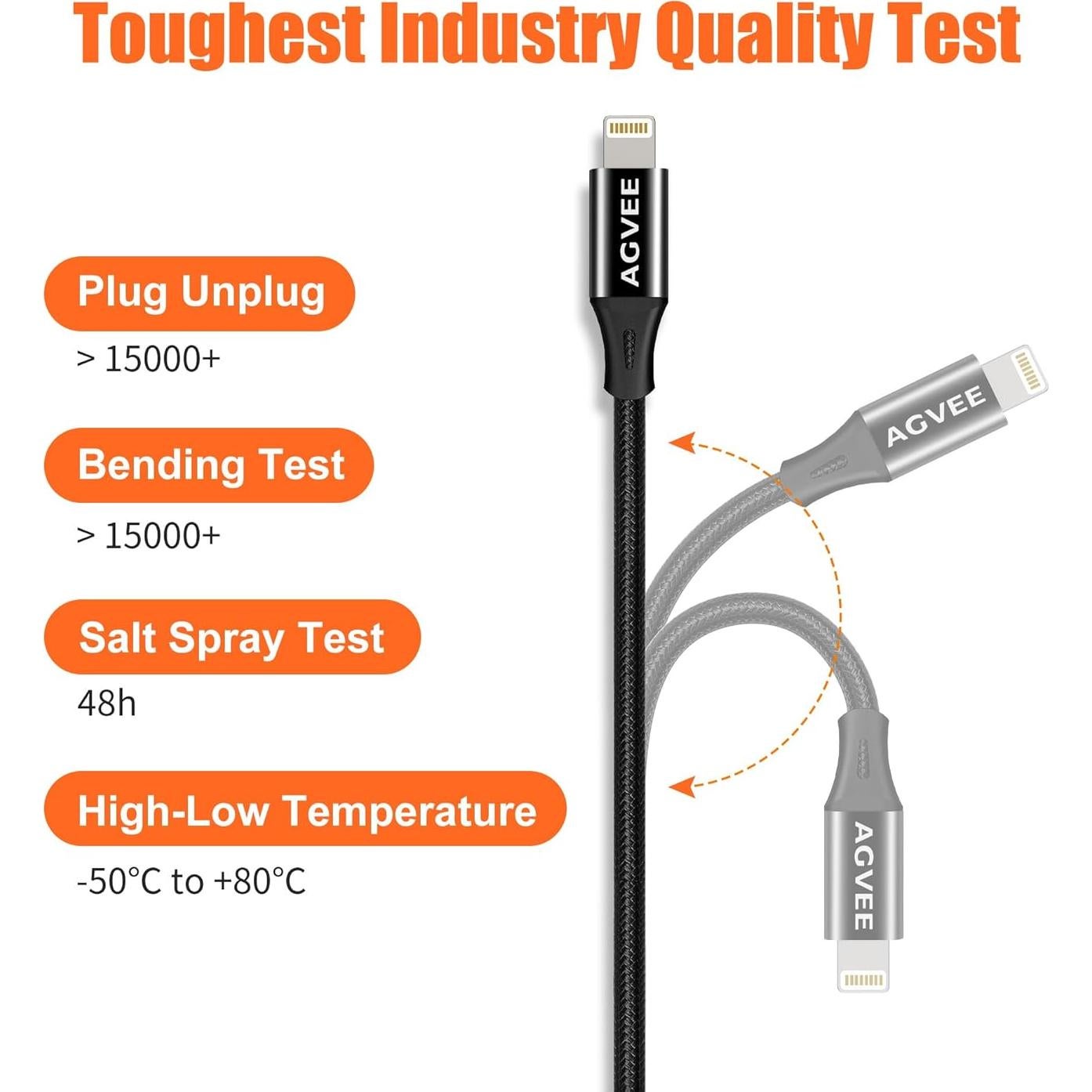 Cable Extensión Lightning AGVEE 1 Pie Negro para iPhone/iPad