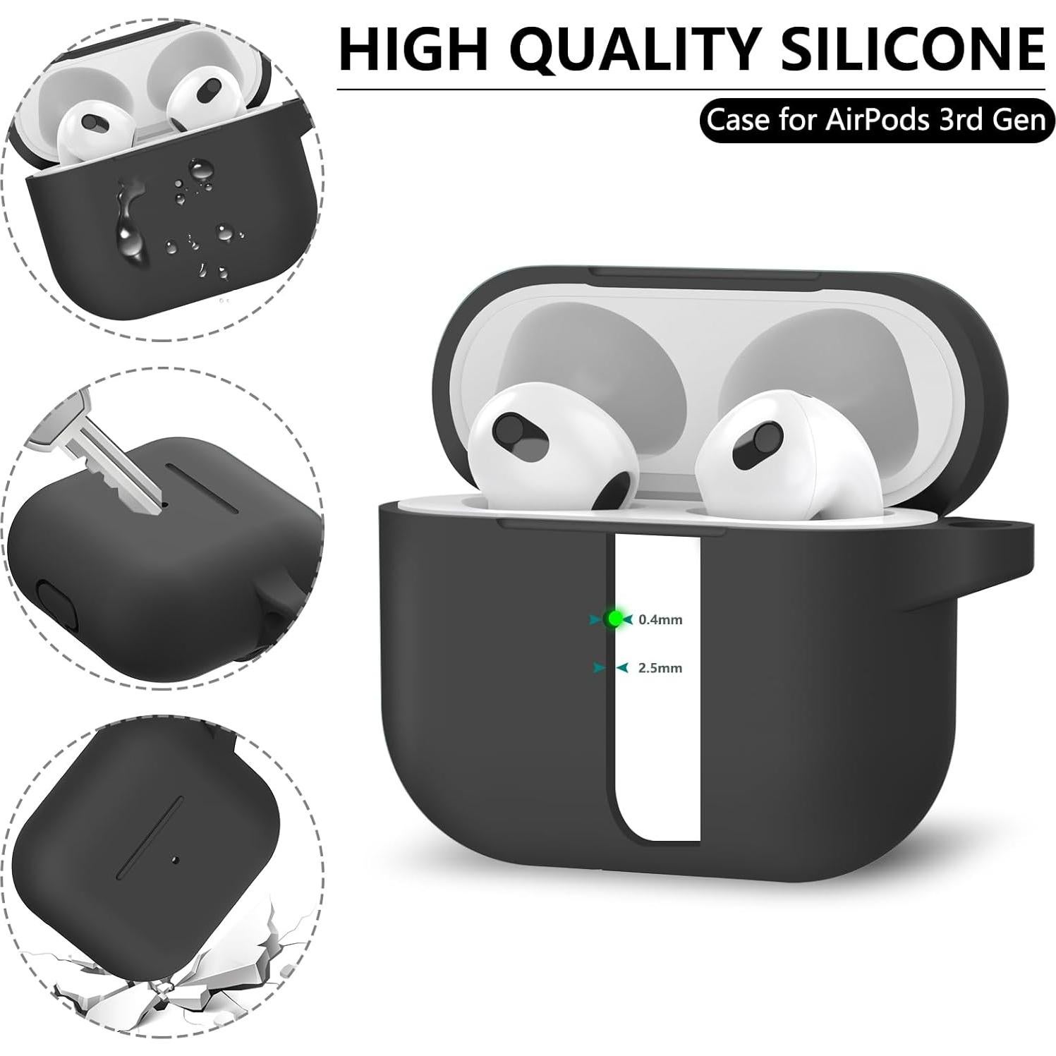 Funda Protectora de Silicona para AirPods 3ra Generación - Negro
