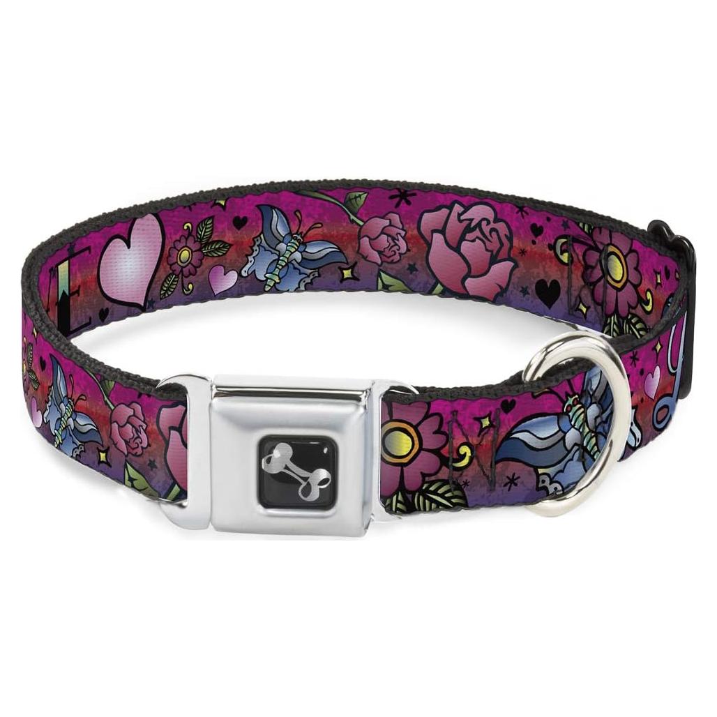 Collar de Perro Buckle-Down Amor Rosa 1 cm Ancho 23-38 cm