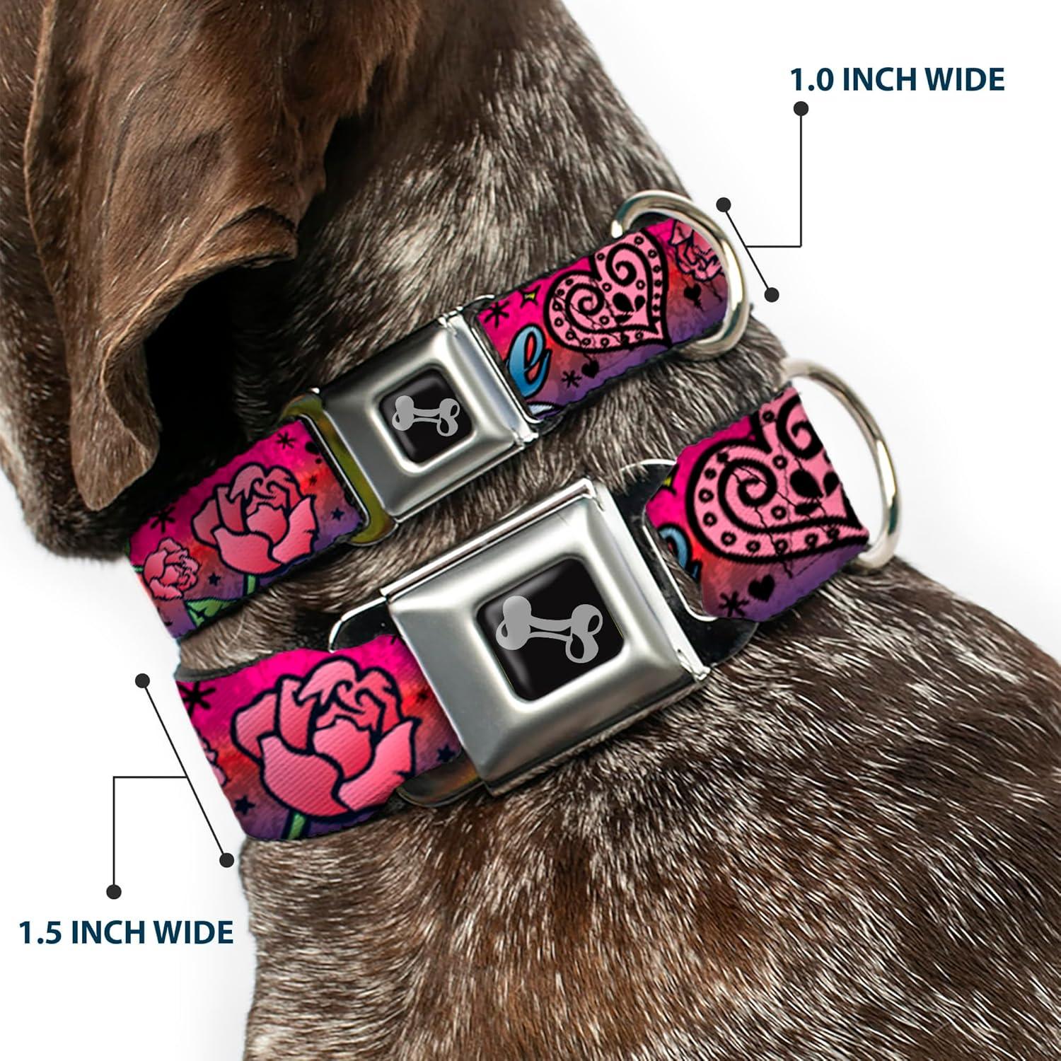 Collar de Perro Buckle-Down Amor Rosa 1 cm Ancho 23-38 cm