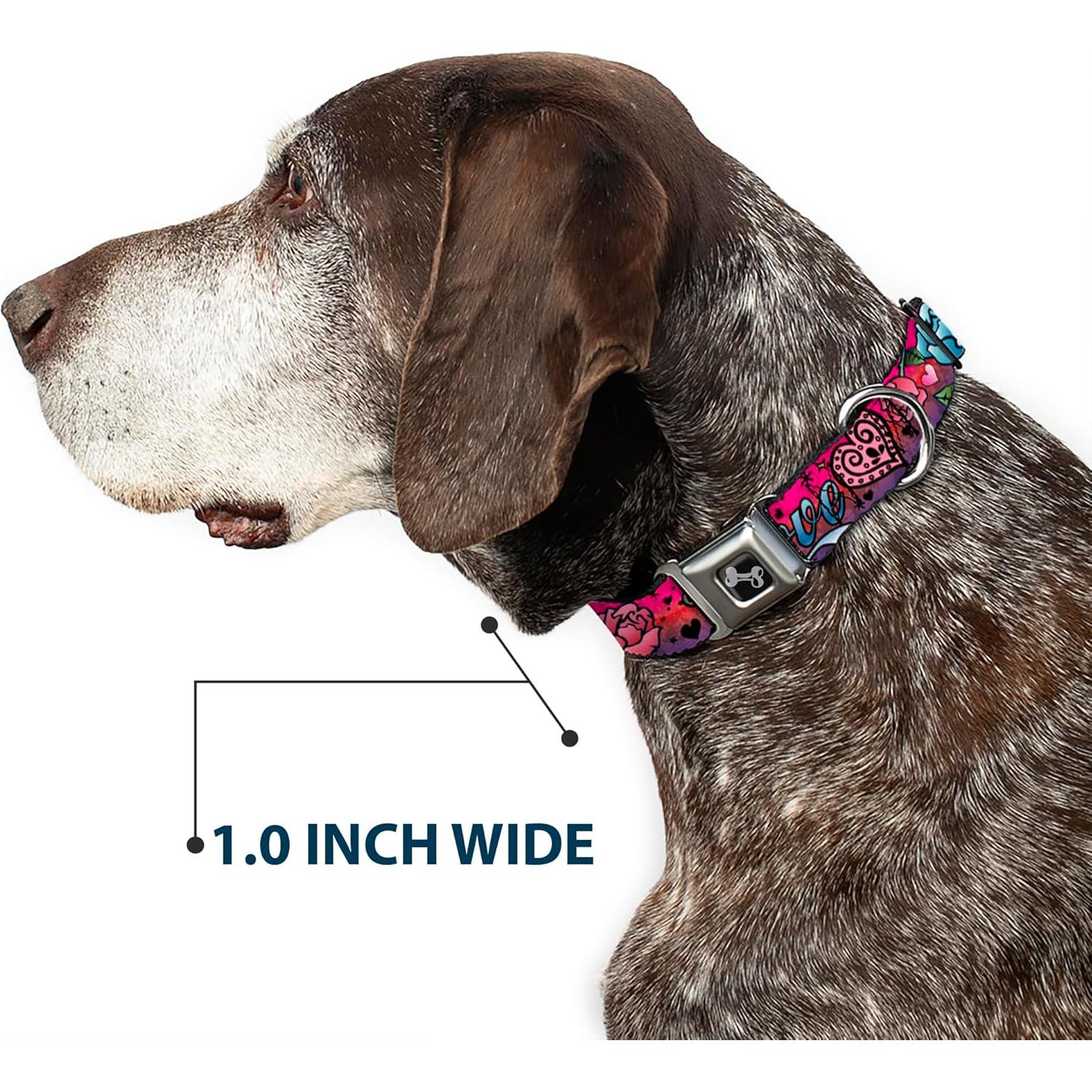 Collar de Perro Buckle-Down Amor Rosa 1 cm Ancho 23-38 cm