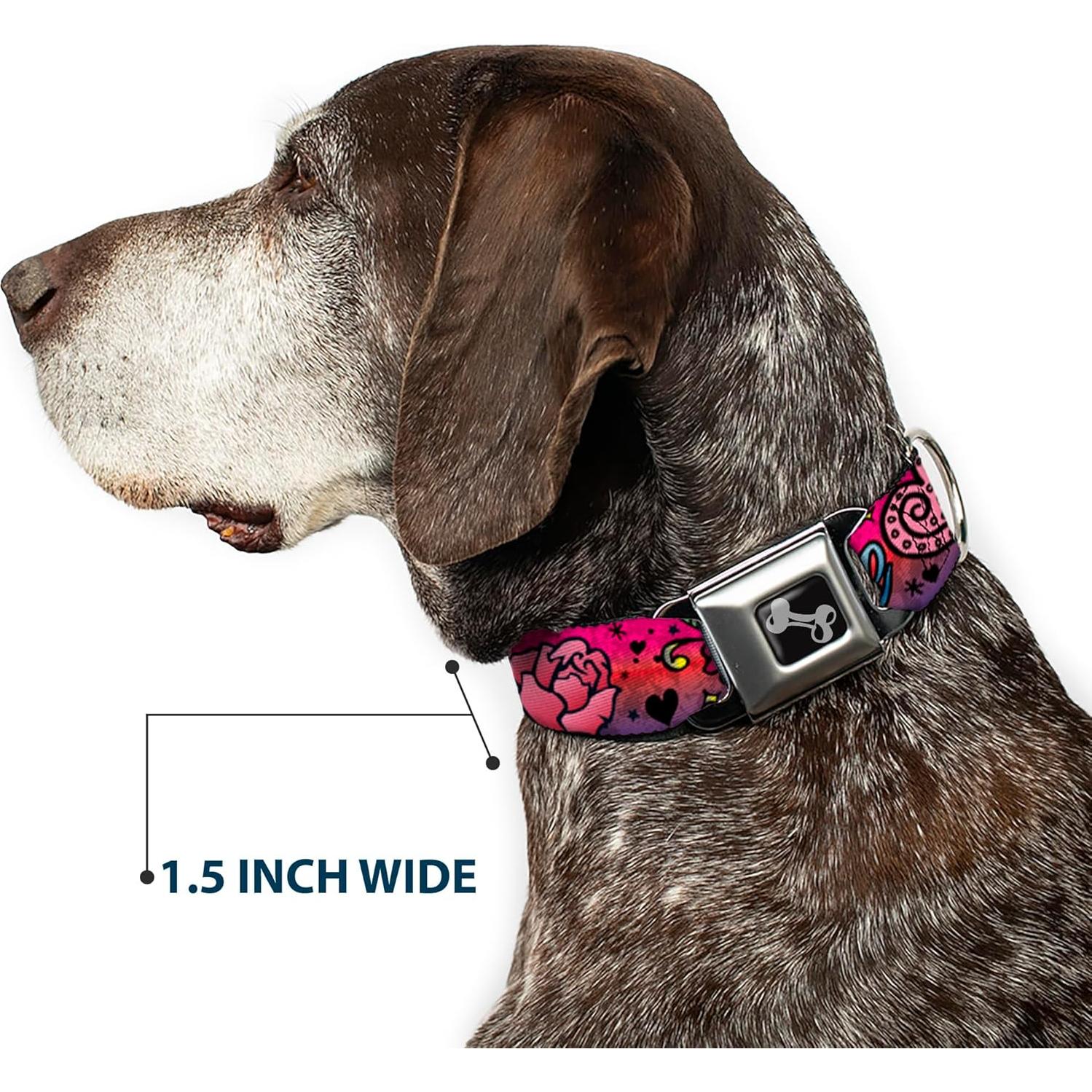 Collar de Perro Buckle-Down Amor Rosa 1 cm Ancho 23-38 cm