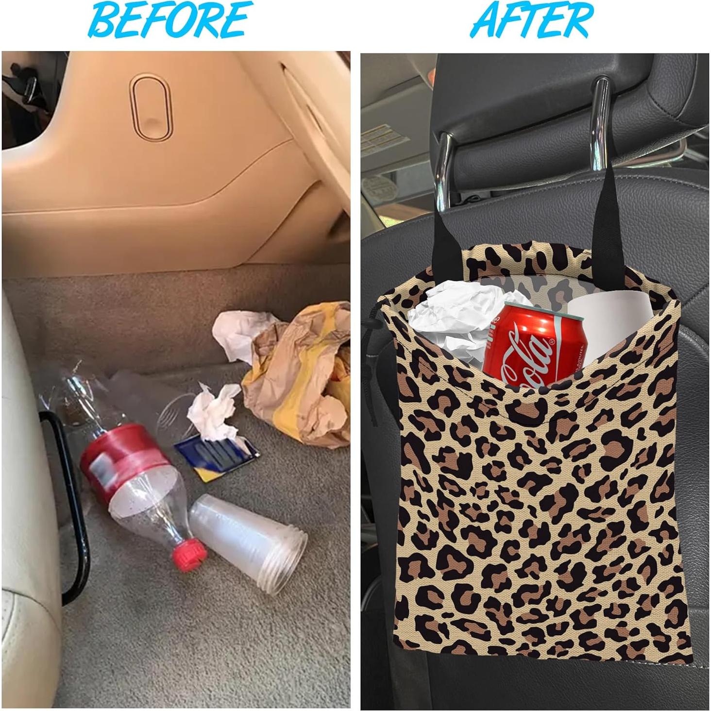 Bolsa de Basura Colgante para Auto Ghatobty Leopardo Marrón 27.9x35.1cm