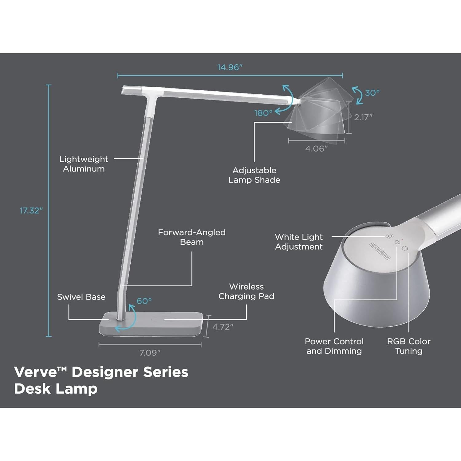 Lámpara de Escritorio Inteligente BLACK+DECKER Verve LED Qi