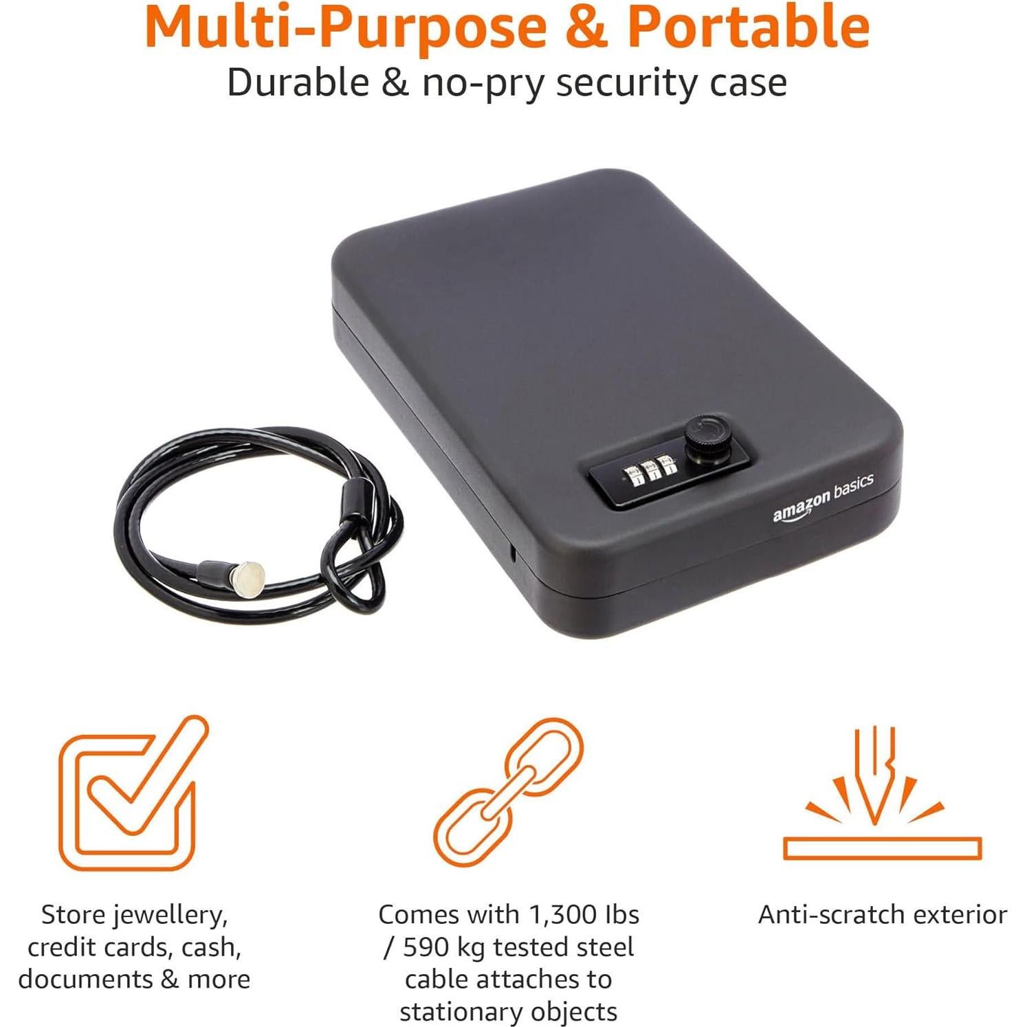 Caja de Seguridad Portátil Amazon Basics Grande Negra