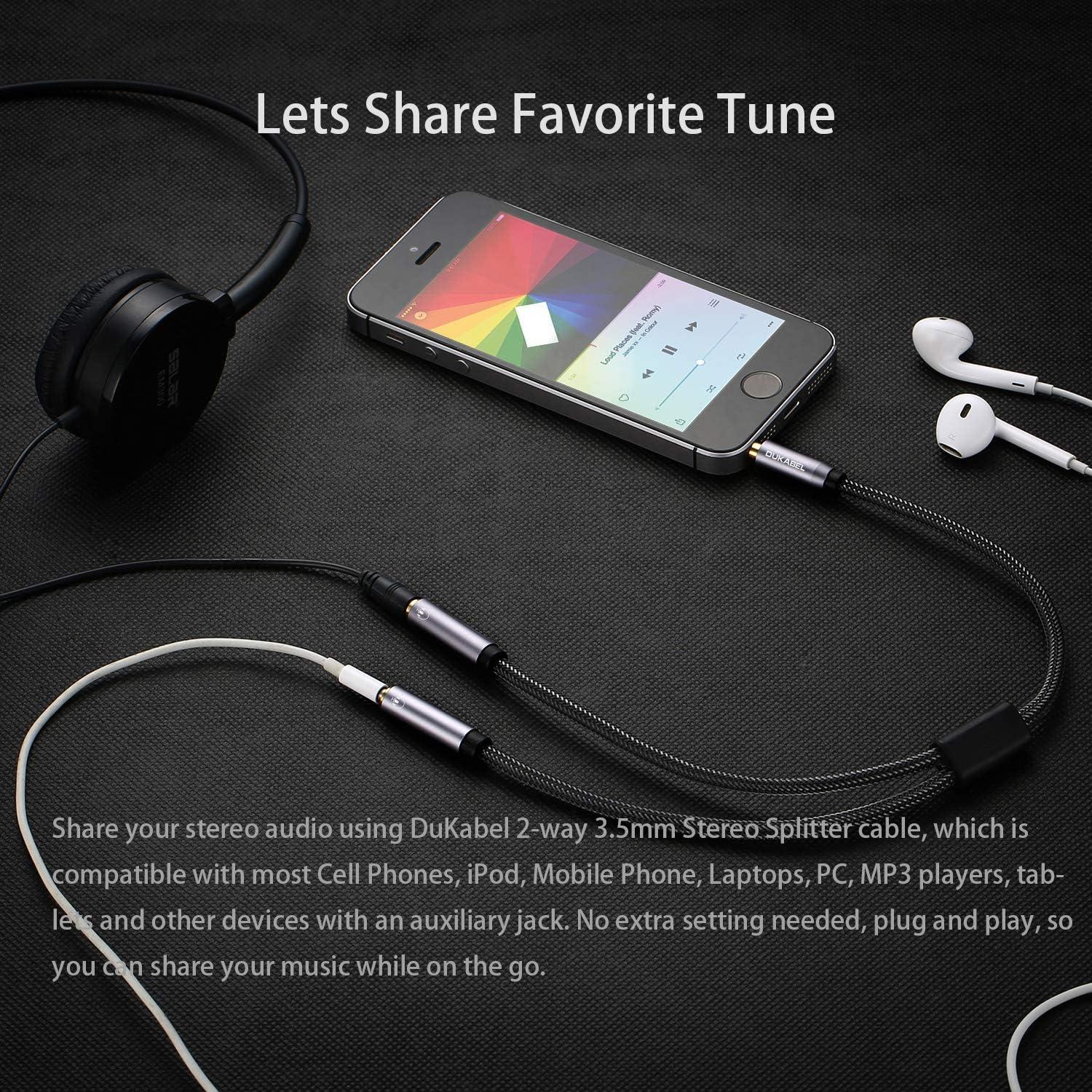 Divisor de Audio Estéreo 3.5mm DuKabel - 1 a 2 Conectores