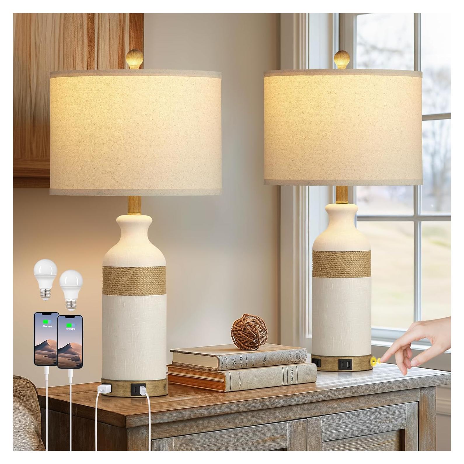 Lámparas de Mesa Boho Cinkeda 66 cm con Puertos USB y Toma de Corriente