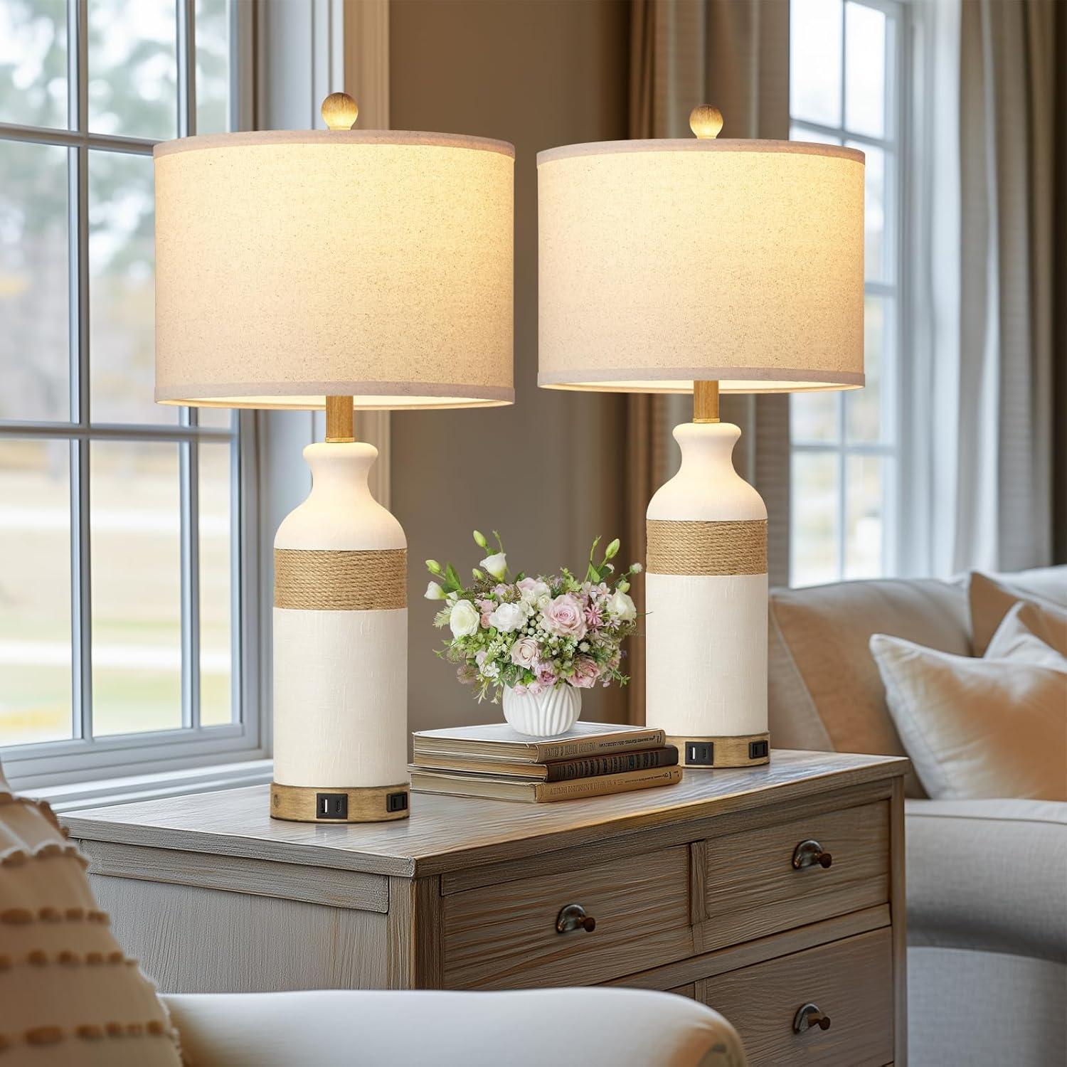 Lámparas de Mesa Boho Cinkeda 66 cm con Puertos USB y Toma de Corriente