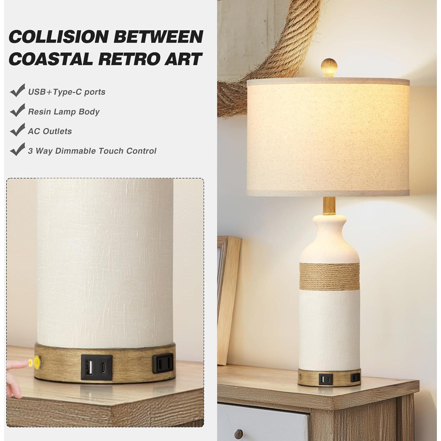 Lámparas de Mesa Boho Cinkeda 66 cm con Puertos USB y Toma de Corriente