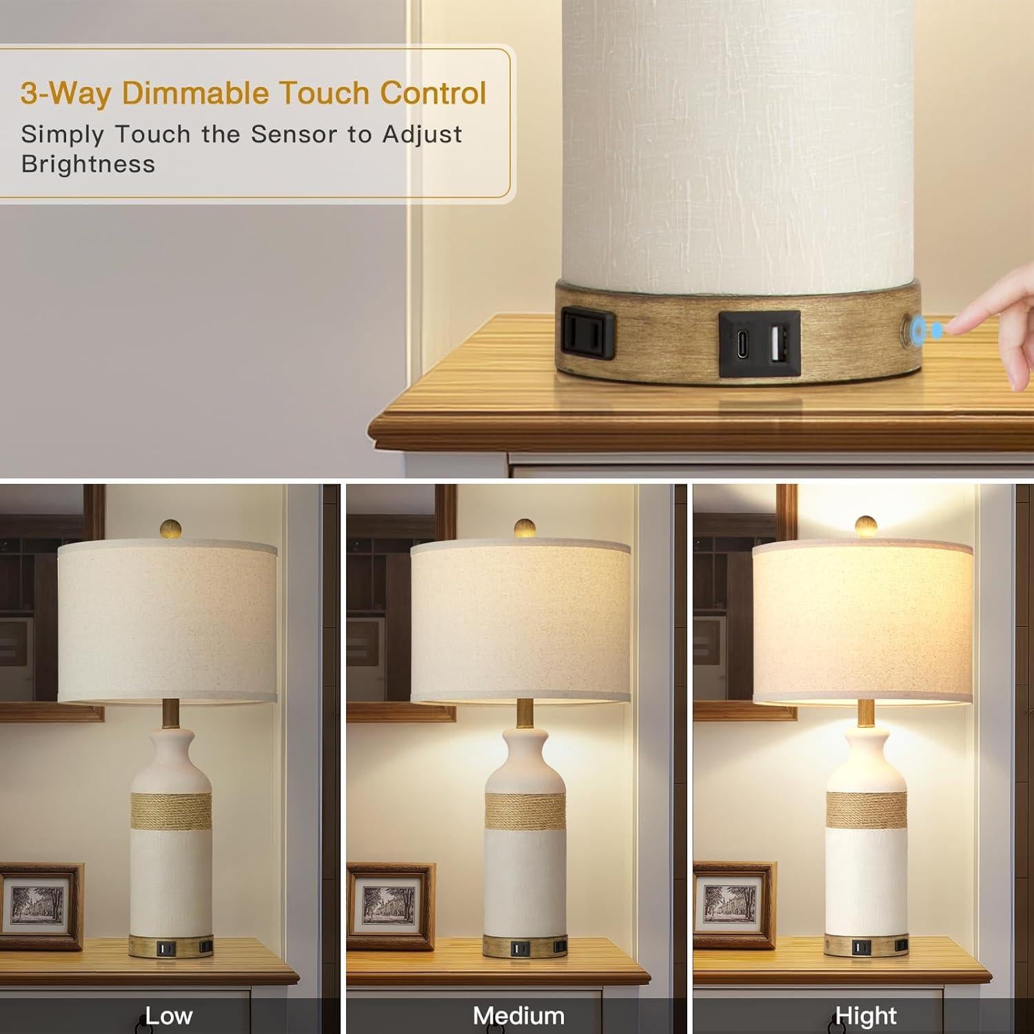 Lámparas de Mesa Boho Cinkeda 66 cm con Puertos USB y Toma de Corriente