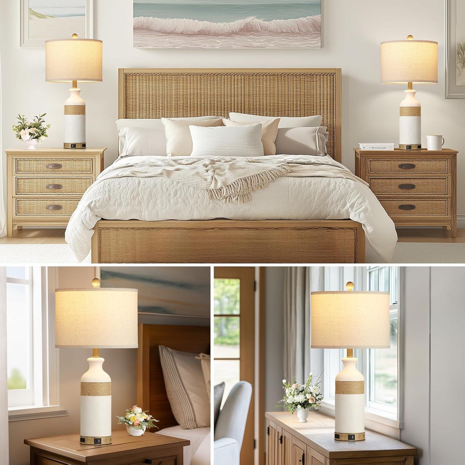 Lámparas de Mesa Boho Cinkeda 66 cm con Puertos USB y Toma de Corriente