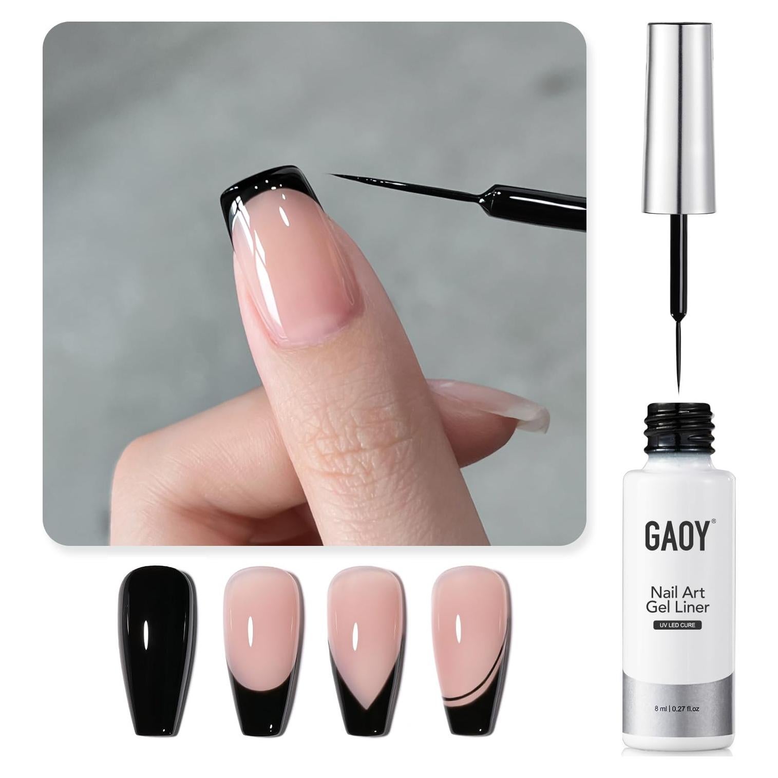 Esmalte de Uñas en Gel Negro GAOY 8ml con Pincel de Precisión