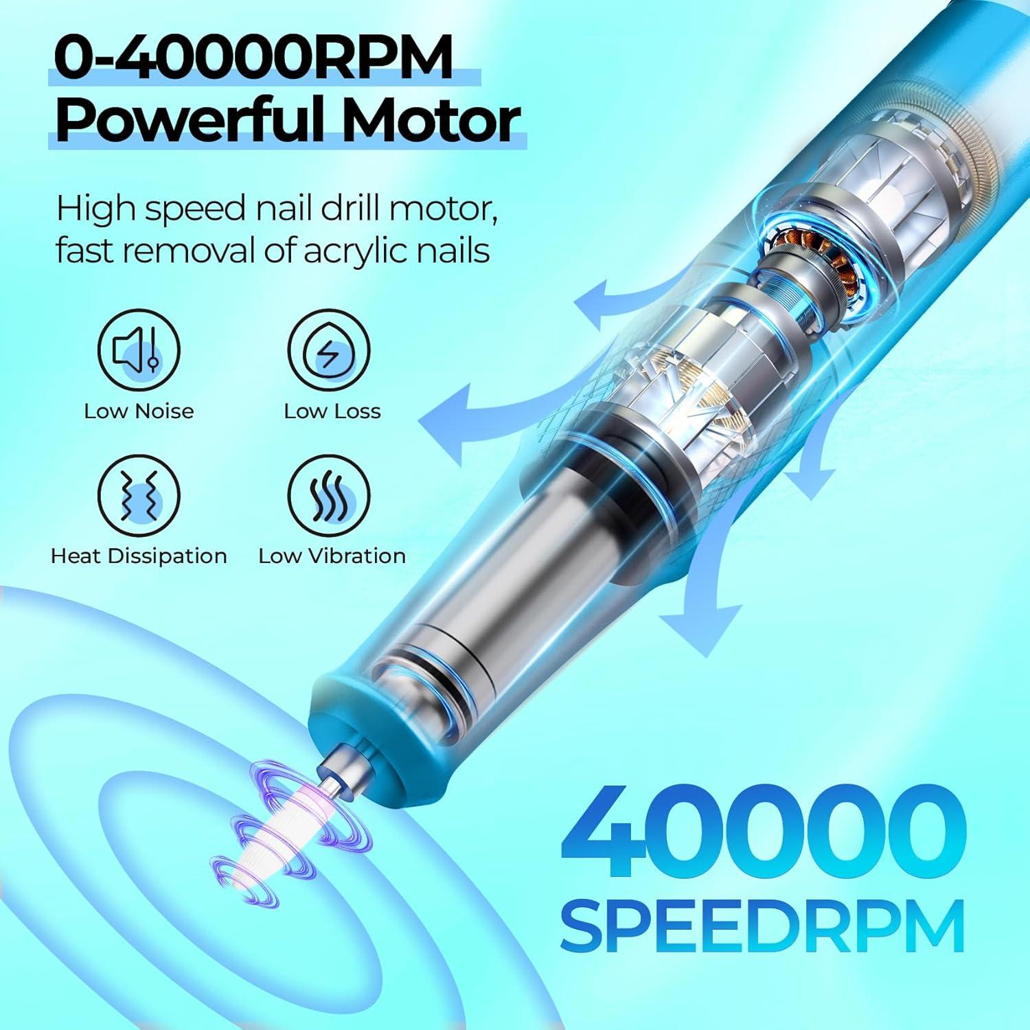 Taladro de Uñas Eléctrico JOSGLOI 40000RPM con Pantalla LCD