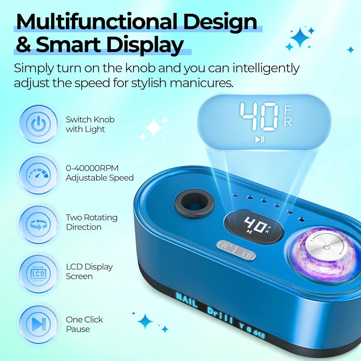 Taladro de Uñas Eléctrico JOSGLOI 40000RPM con Pantalla LCD
