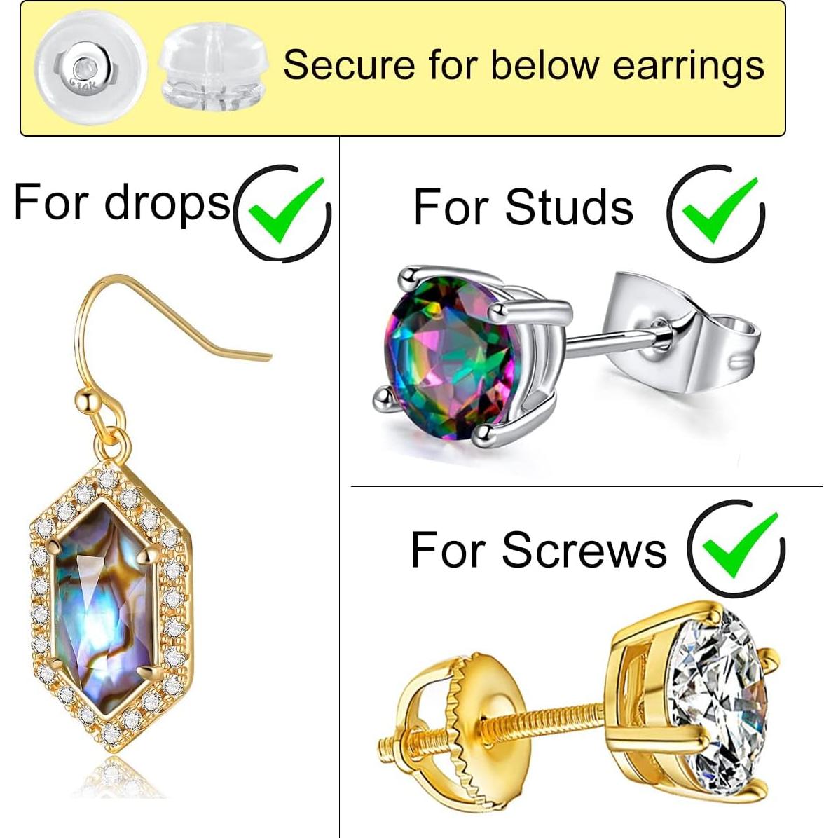 Respaldos de Aretes de Silicona VOLUKA - 2 Pares Oro Blanco 14K