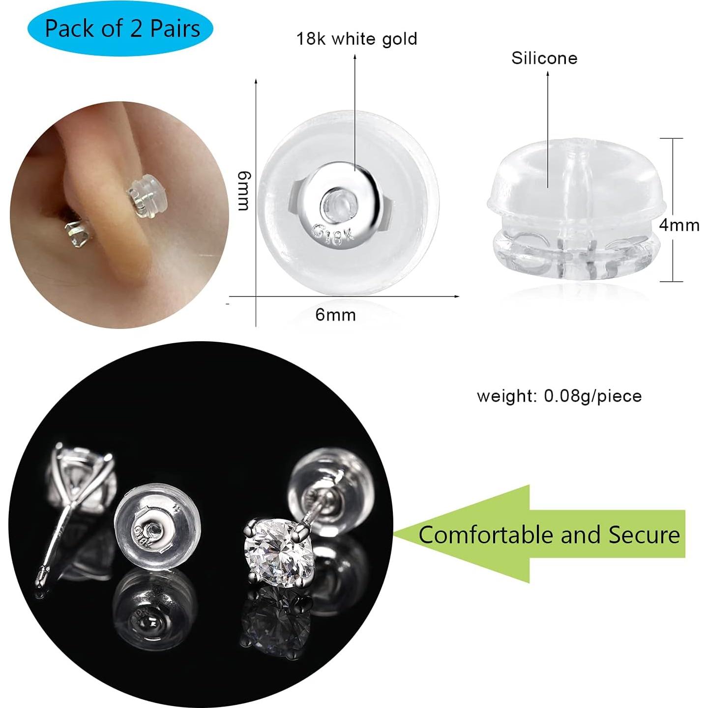 Respaldos de Aretes de Silicona VOLUKA - 2 Pares Oro Blanco 14K