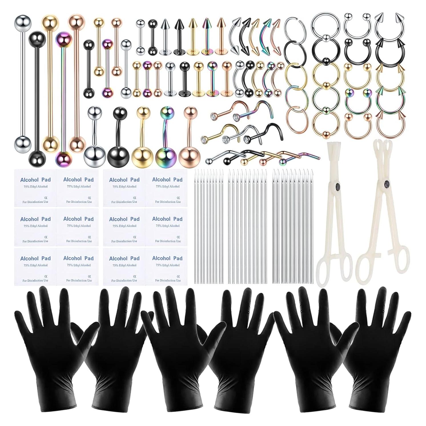 Kit de Piercing Corporal 120PCS Acero Quirúrgico Hipoalergénico