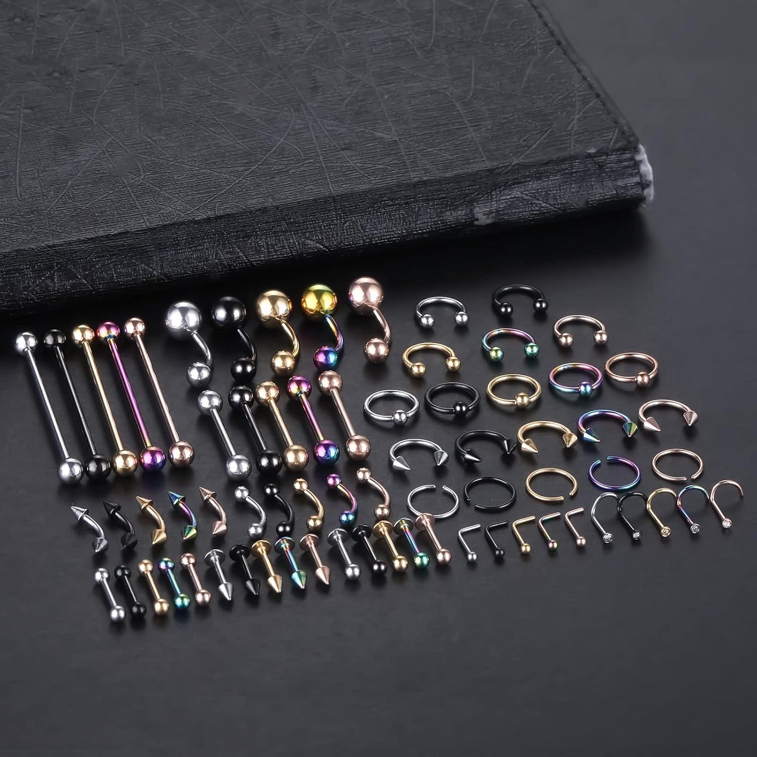 Kit de Piercing Corporal 120PCS Acero Quirúrgico Hipoalergénico