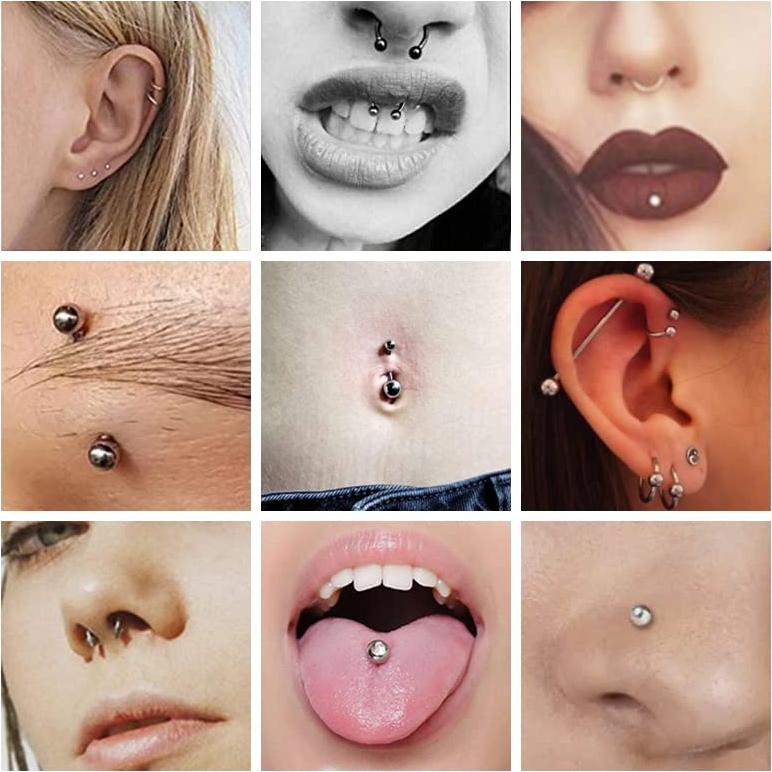 Kit de Piercing Corporal 120PCS Acero Quirúrgico Hipoalergénico