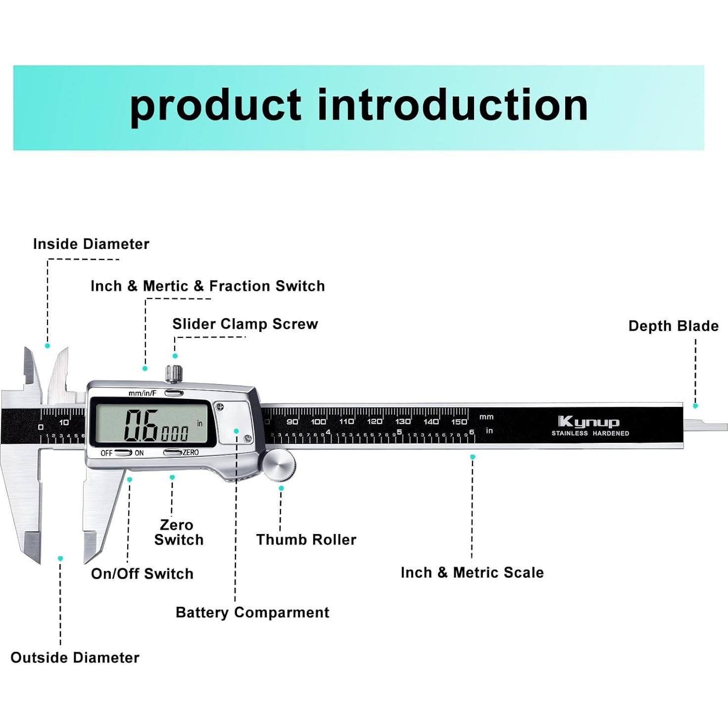 Calibrador Digital Kynup KY-21B 150 mm Acero Inoxidable
