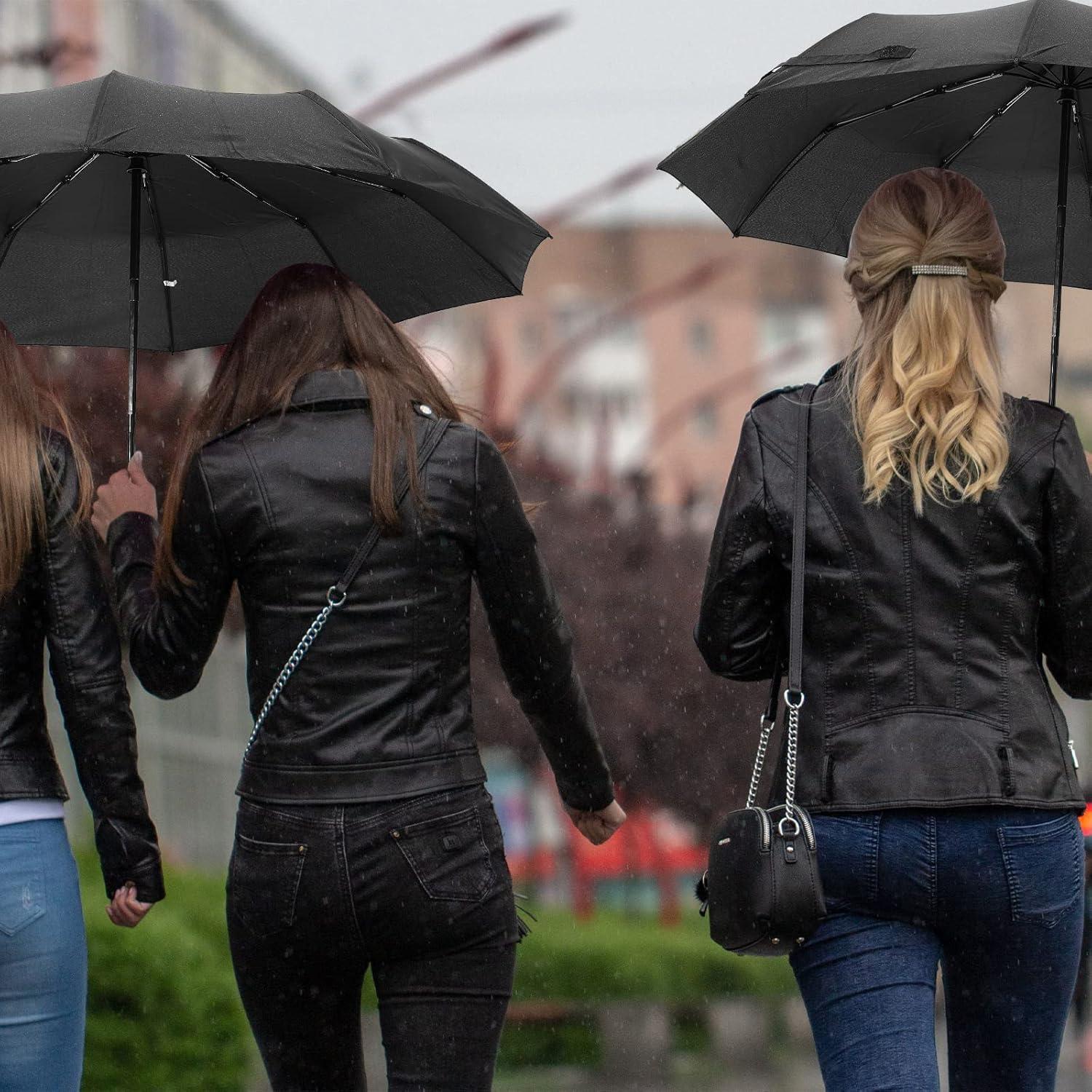 Paquete de 10 Paraguas Plegables LEIFIDE Automáticos Negros