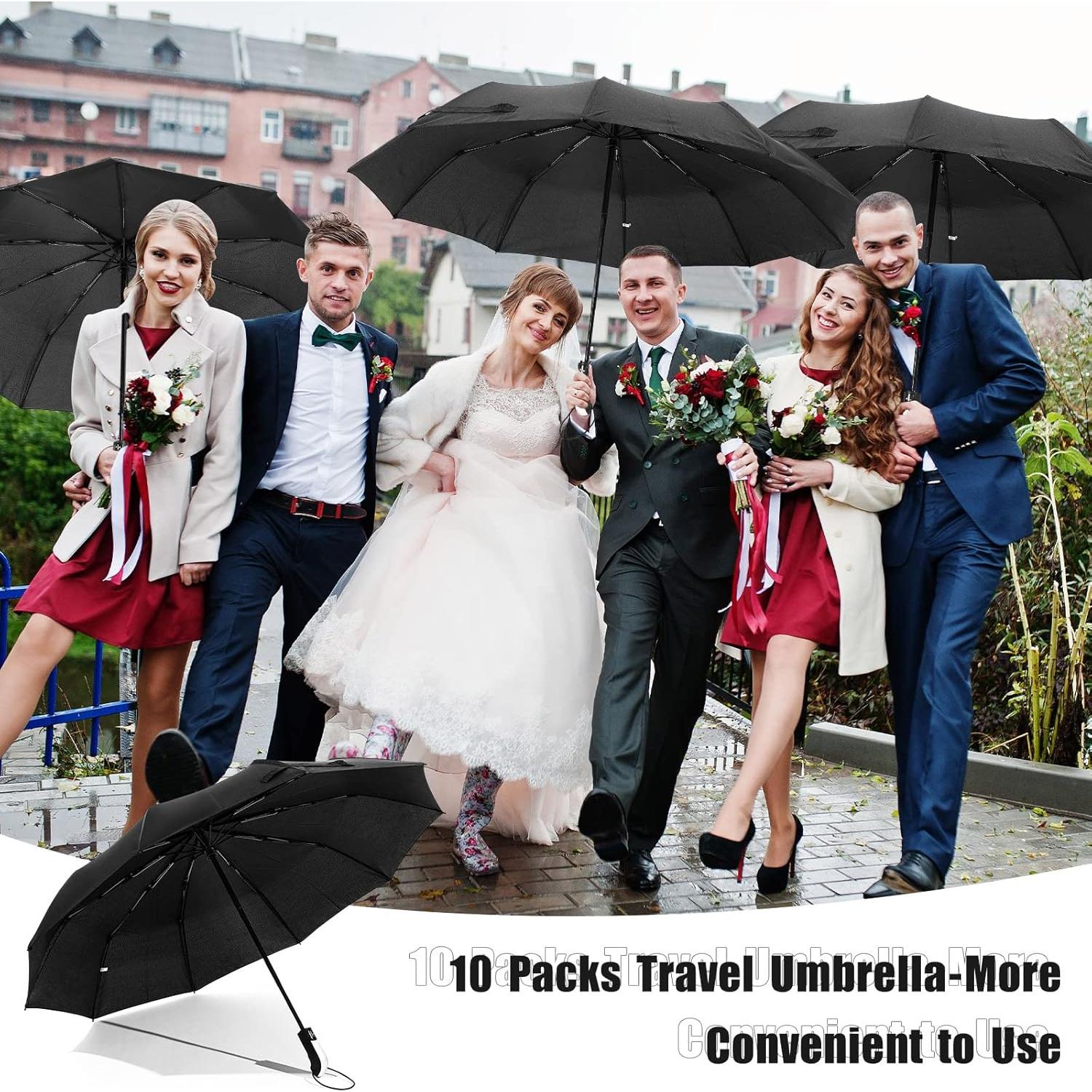 Paquete de 10 Paraguas Plegables LEIFIDE Automáticos Negros