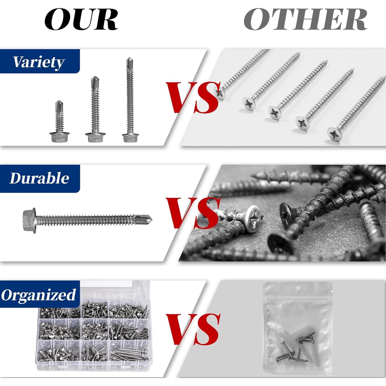 Kit de 390 Tornillos Autoperforantes Acero Inoxidable GOOBETTER