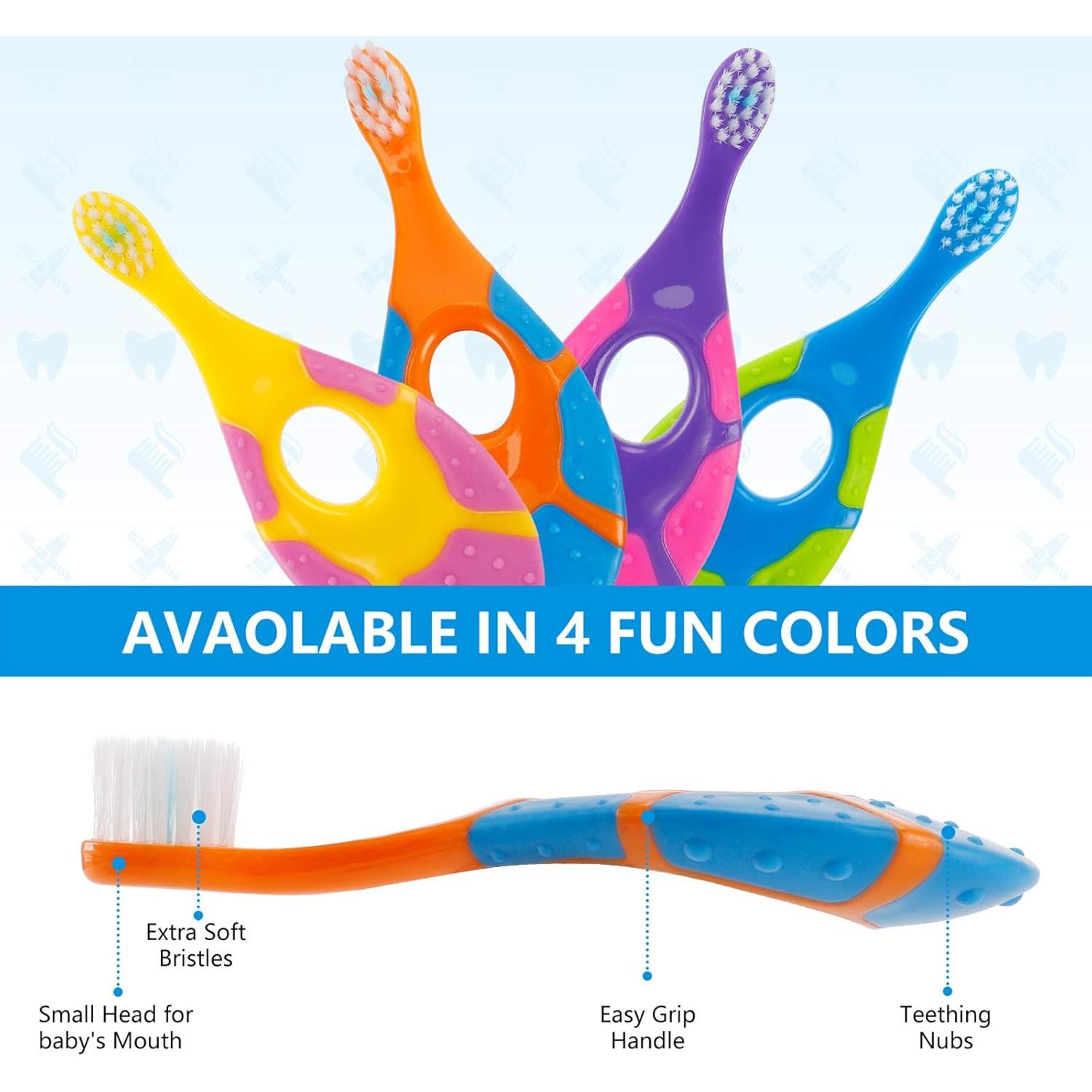 Cepillo de Dientes Slotic para Bebés 0-2 Años, Suave y Seguro - 4 Piezas