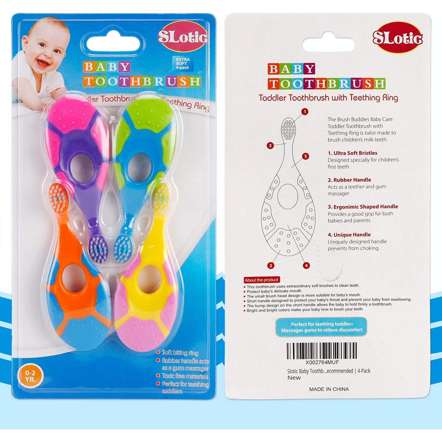 Cepillo de Dientes Slotic para Bebés 0-2 Años, Suave y Seguro - 4 Piezas
