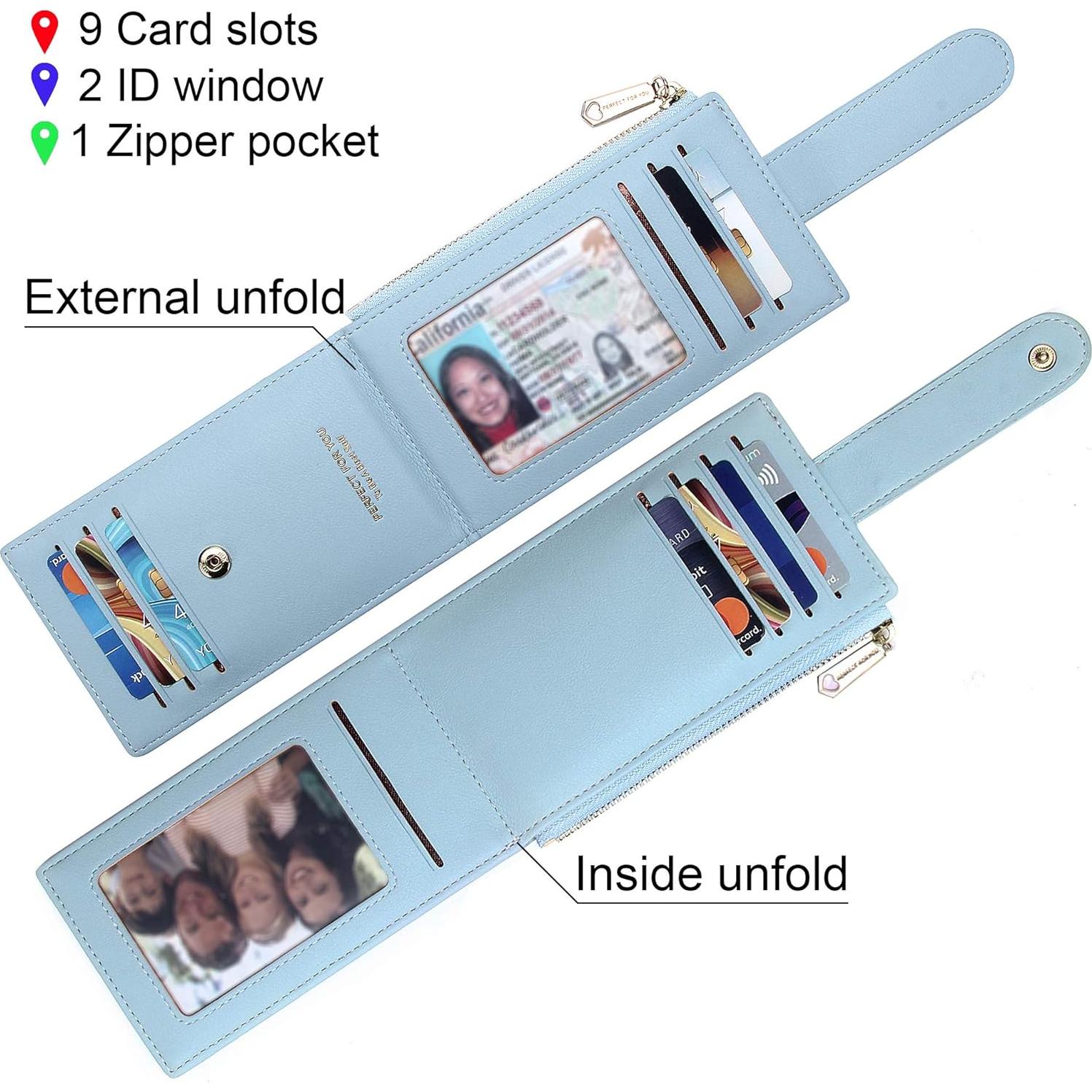 Billetera Delgada RFID Badiya para Mujeres - 9 Ranuras Tarjetas