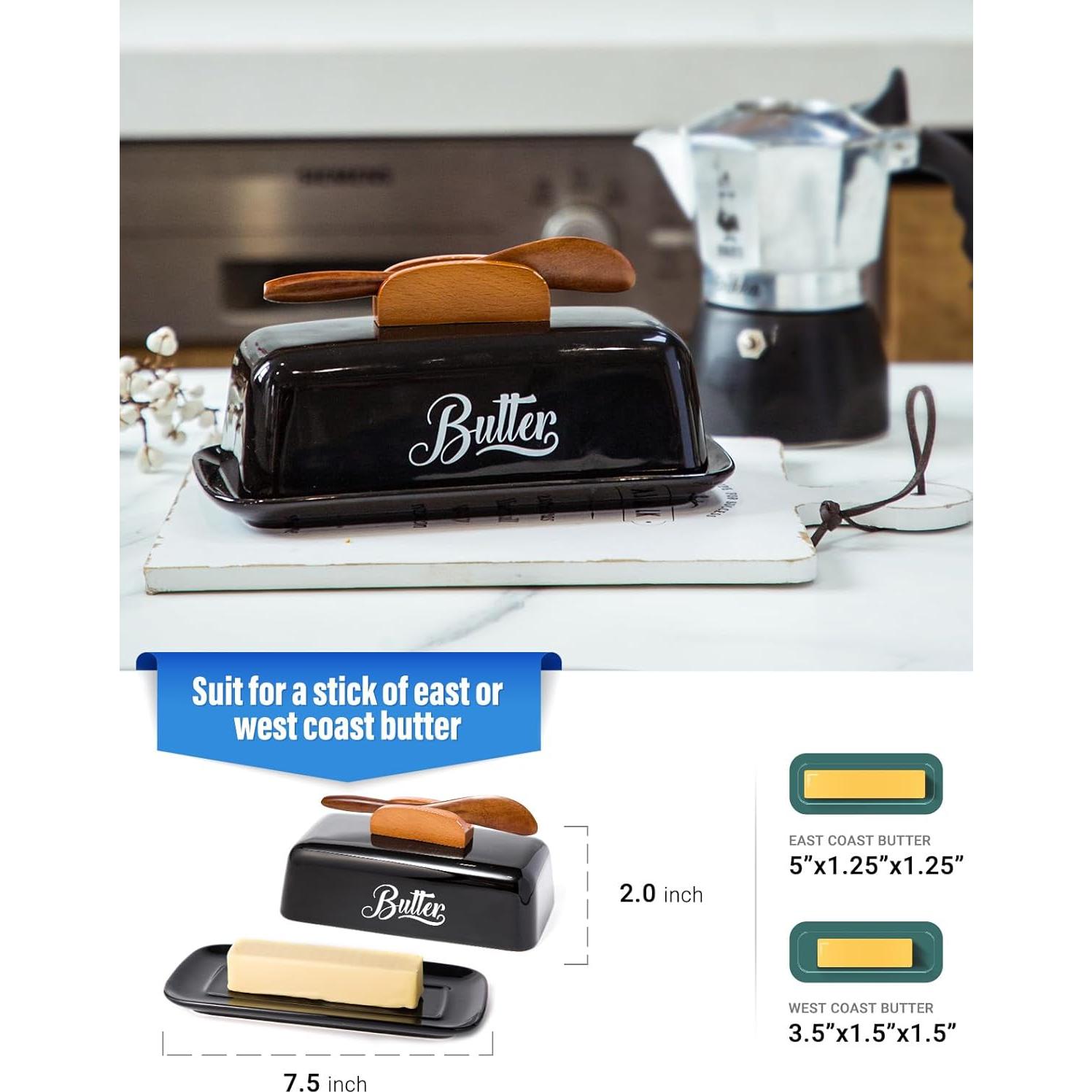 Plato de Mantequilla Cerámica AISBUGUR Negro con Tapa y Cuchillo