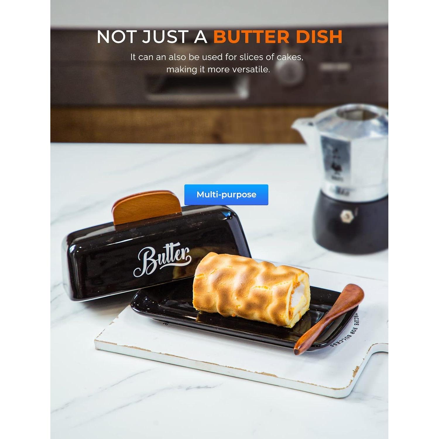 Plato de Mantequilla Cerámica AISBUGUR Negro con Tapa y Cuchillo