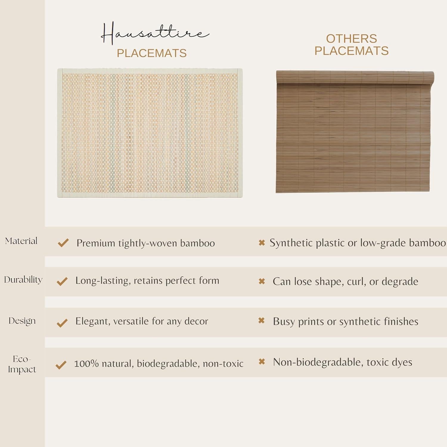 Manteles de Bambú Hausattire Set de 4 33x48 cm Beige