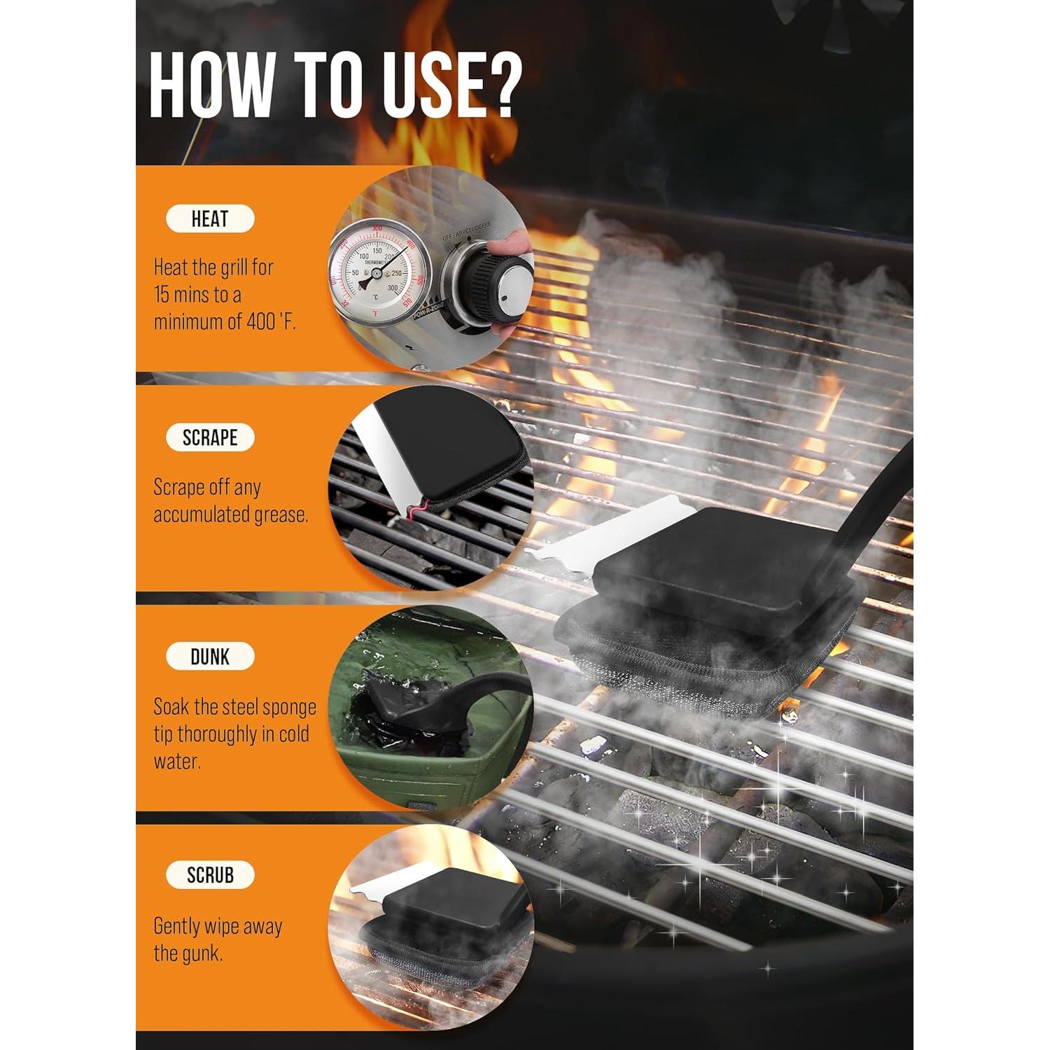 Cepillo Limpiador de Parrilla Sin Cerda YRVHCK con 5 Repuestos