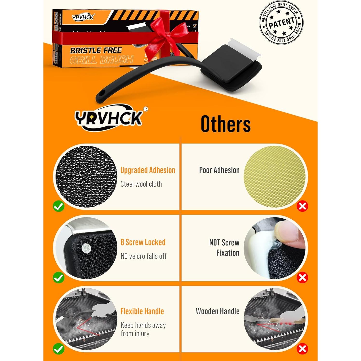 Cepillo Limpiador de Parrilla Sin Cerda YRVHCK con 5 Repuestos