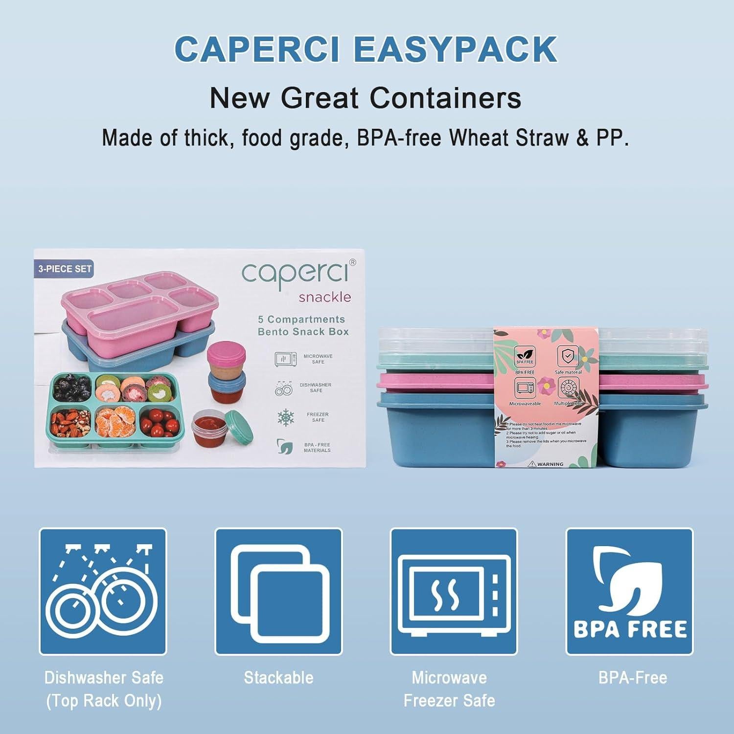 Contenedor de Almuerzo Caperci Bento Box 3 Piezas 5 Compartimentos