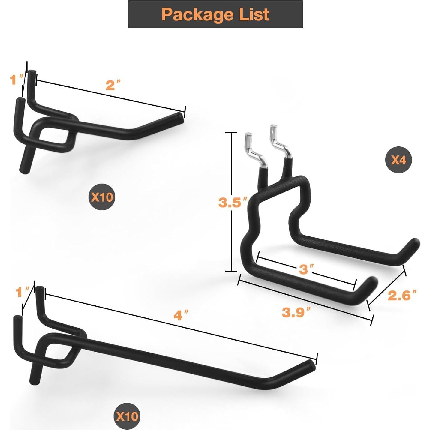 Ganchos para Tablero de Clavos G.CORE 24 Piezas Metal Negro