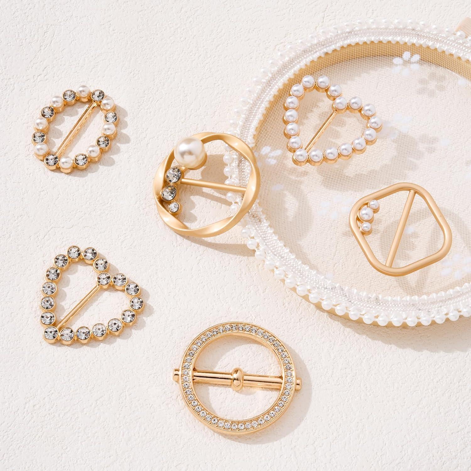 Conjunto 6 Anillos de Bufanda de Perlas Plikin para Mujeres