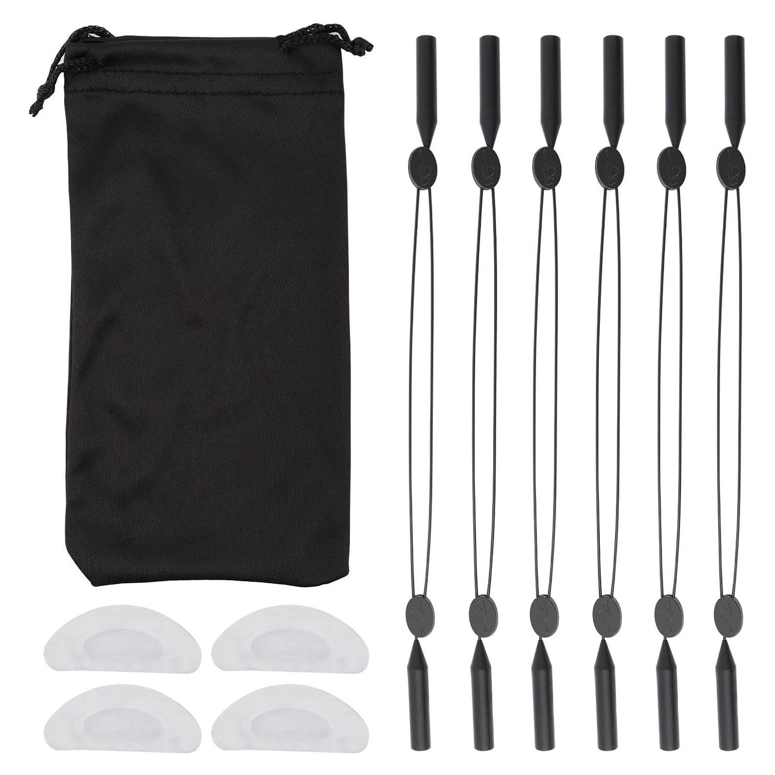 Juego de 6 correas ajustables para gafas + 2 almohadillas + bolsa
