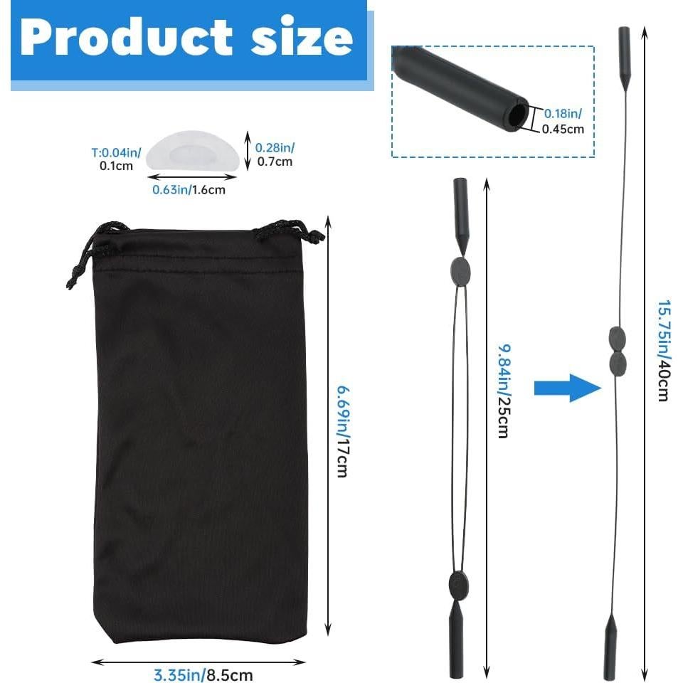 Juego de 6 correas ajustables para gafas + 2 almohadillas + bolsa