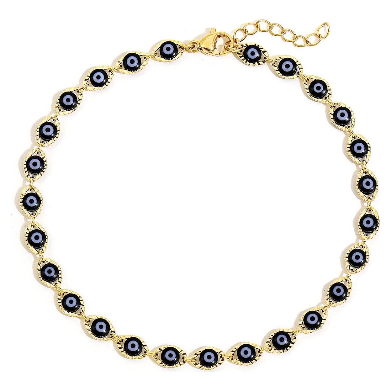 Pulsera de Tobillo SLOONG Ojos Malignos Oro 14K Ajustable