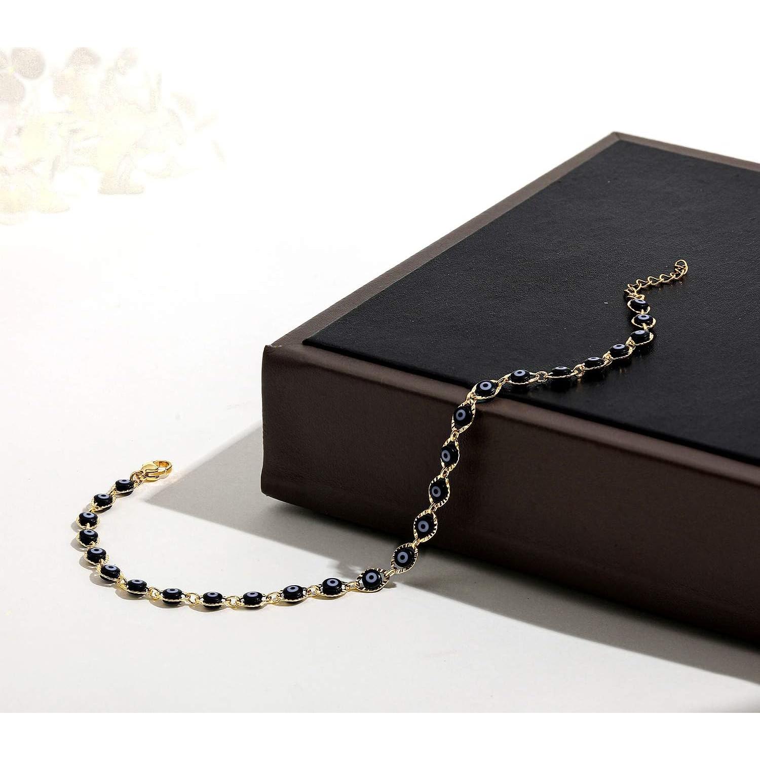 Pulsera de Tobillo SLOONG Ojos Malignos Oro 14K Ajustable