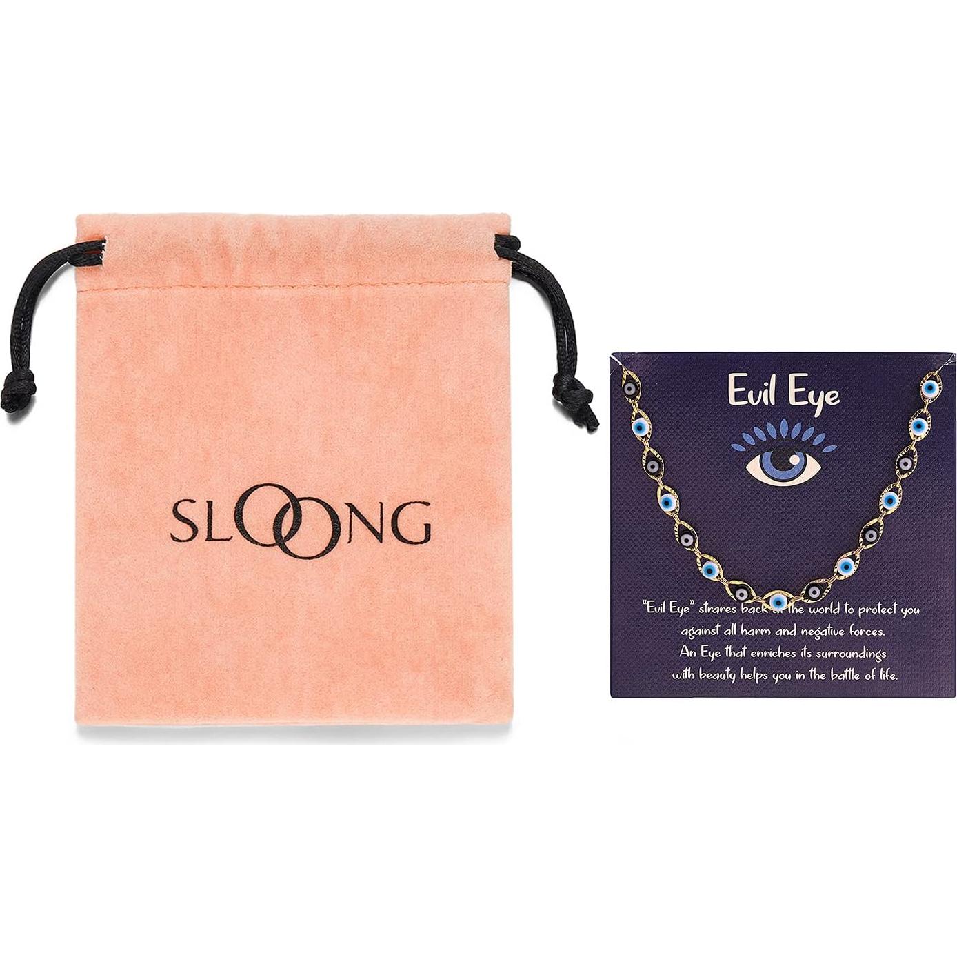 Pulsera de Tobillo SLOONG Ojos Malignos Oro 14K Ajustable