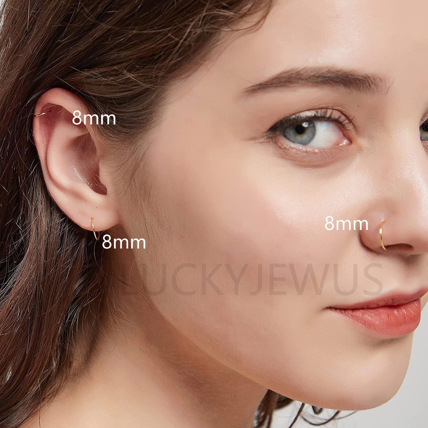 Anillos de Nariz de Oro 14K LuckyJewus 8mm 22G - 3 Piezas