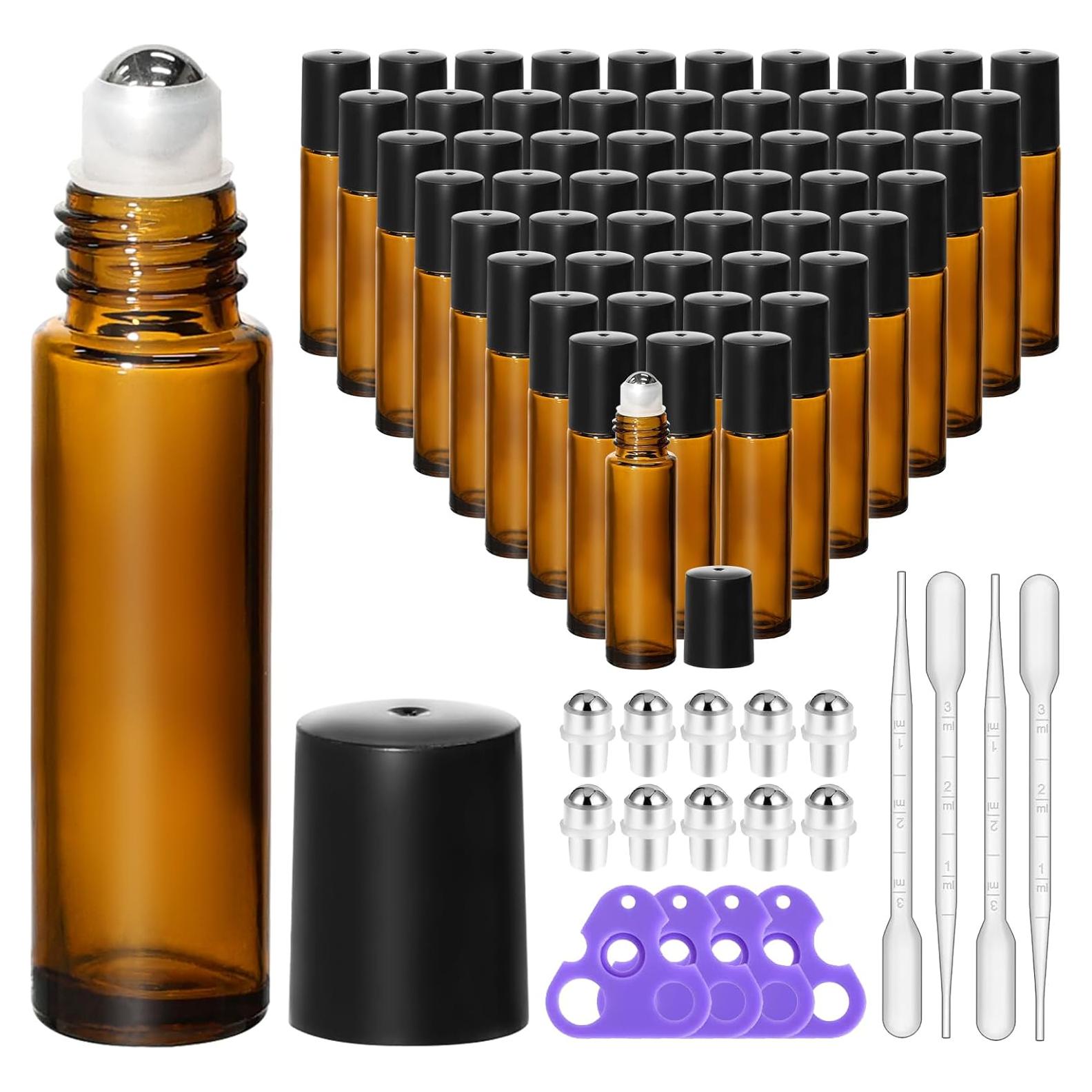 KEYWING 54 Pack Botellas de Vidrio Ámbar 10ml Roll-On